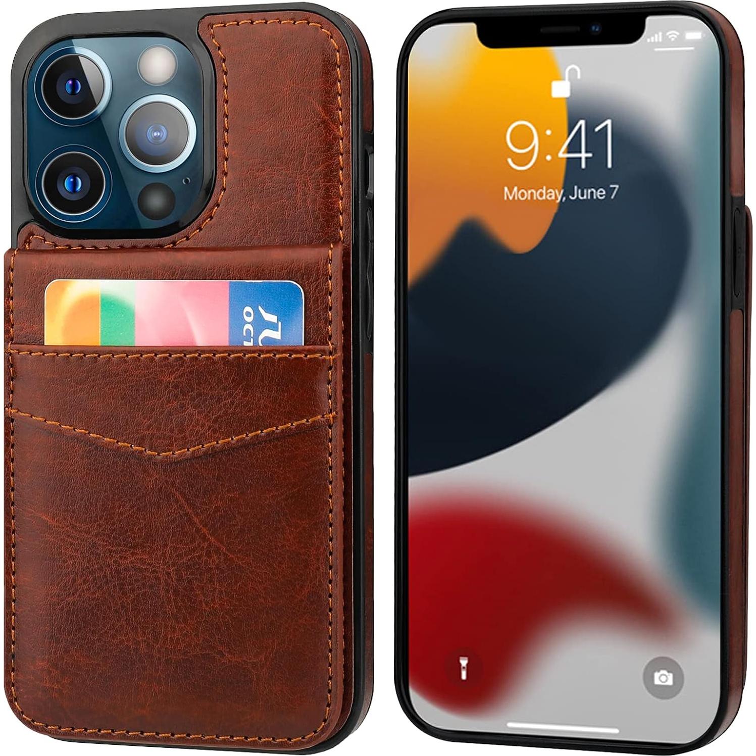 Funda Cartera KIHUWEY para iPhone 13 Pro 6.1" Cuero Marrón