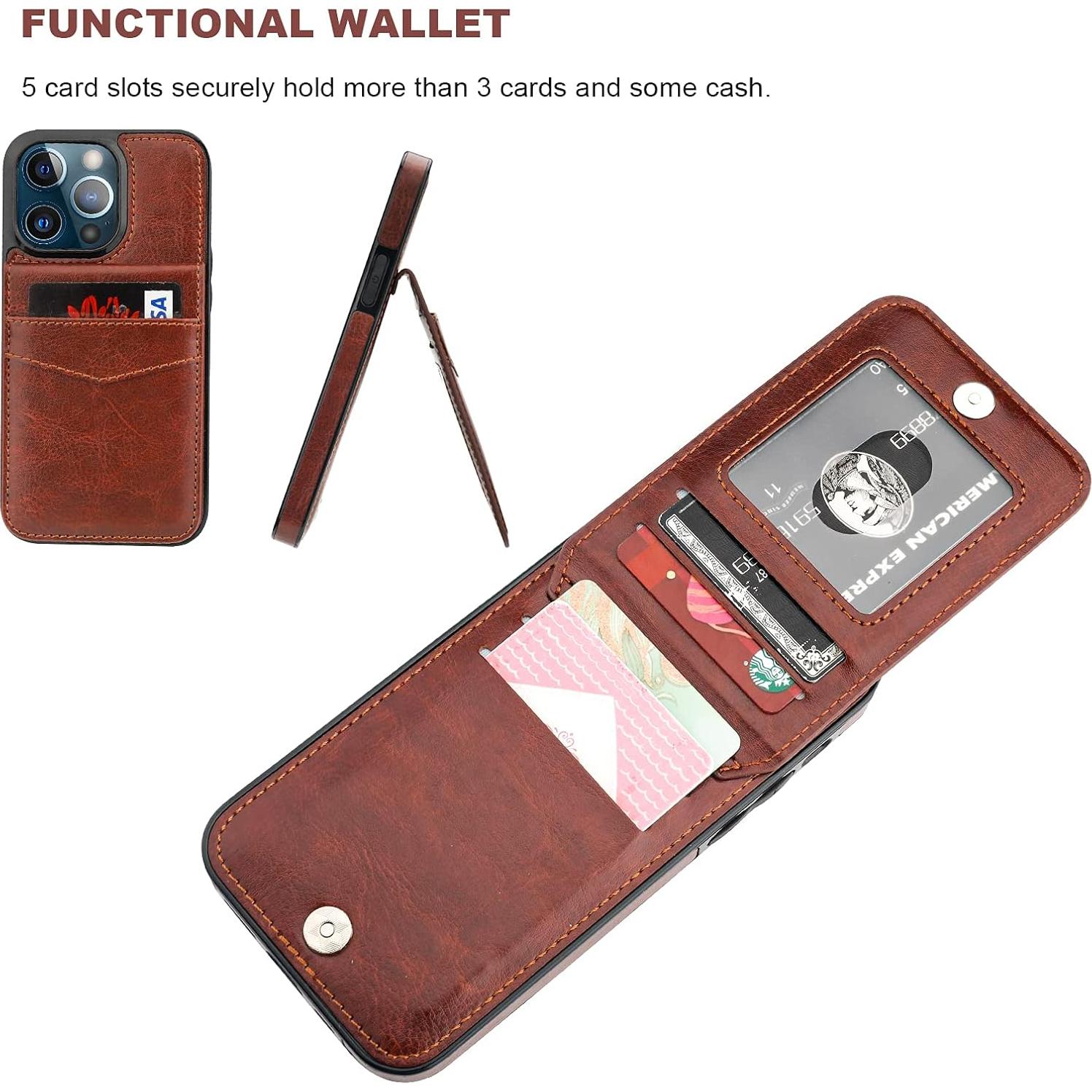 Funda Cartera KIHUWEY para iPhone 13 Pro 6.1" Cuero Marrón