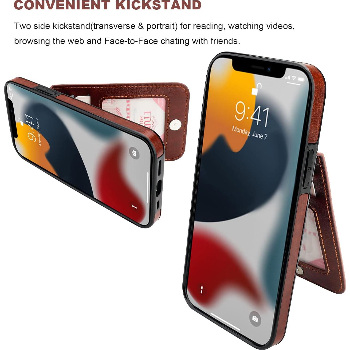 Funda Cartera KIHUWEY para iPhone 13 Pro 6.1" Cuero Marrón