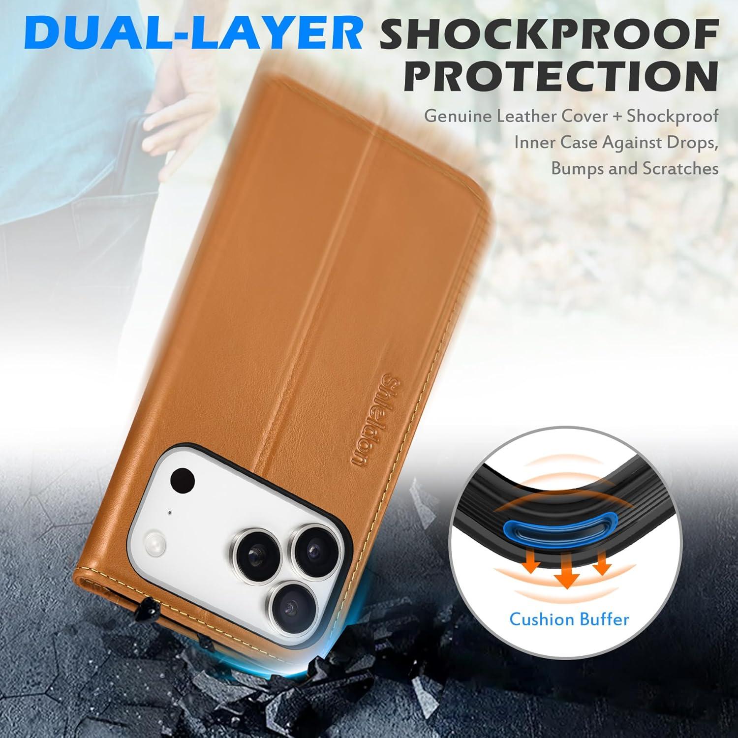 Funda Cartera SHIELDON para iPhone 17 Pro 6.3" Cuero Genuino