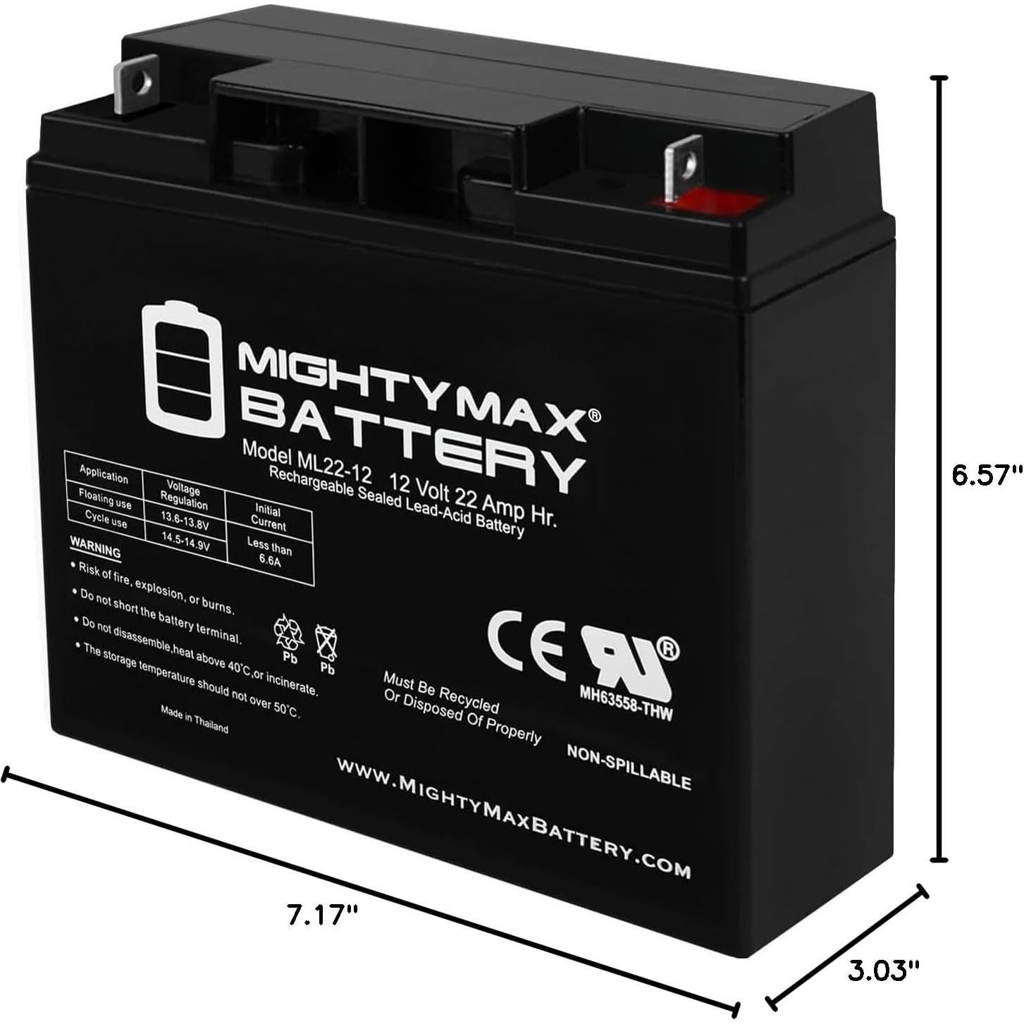 Batería recargable SLA AGM Mighty Max ML22-12 12V 22Ah