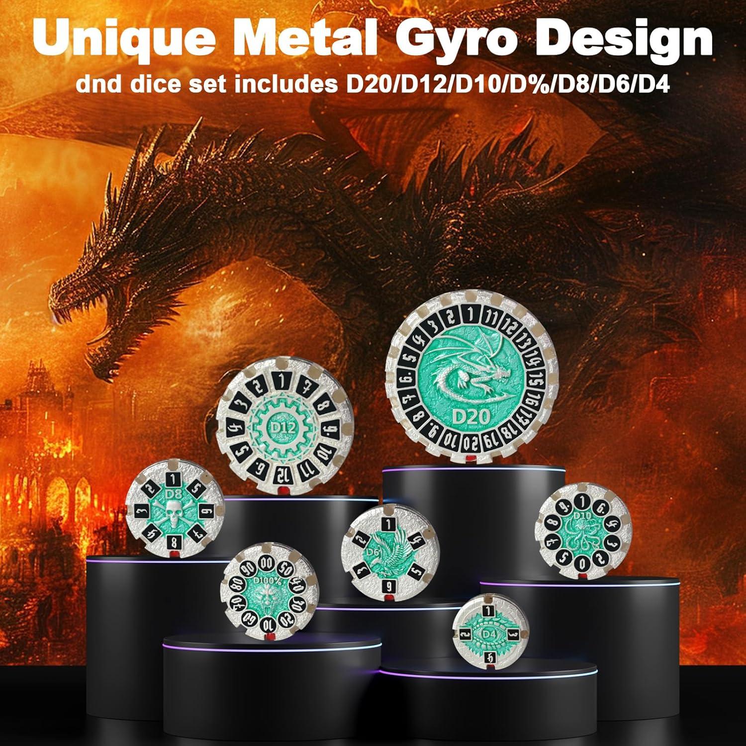 Juego de Dados DND ZERMAL 7 Dados de Metal Giratorios