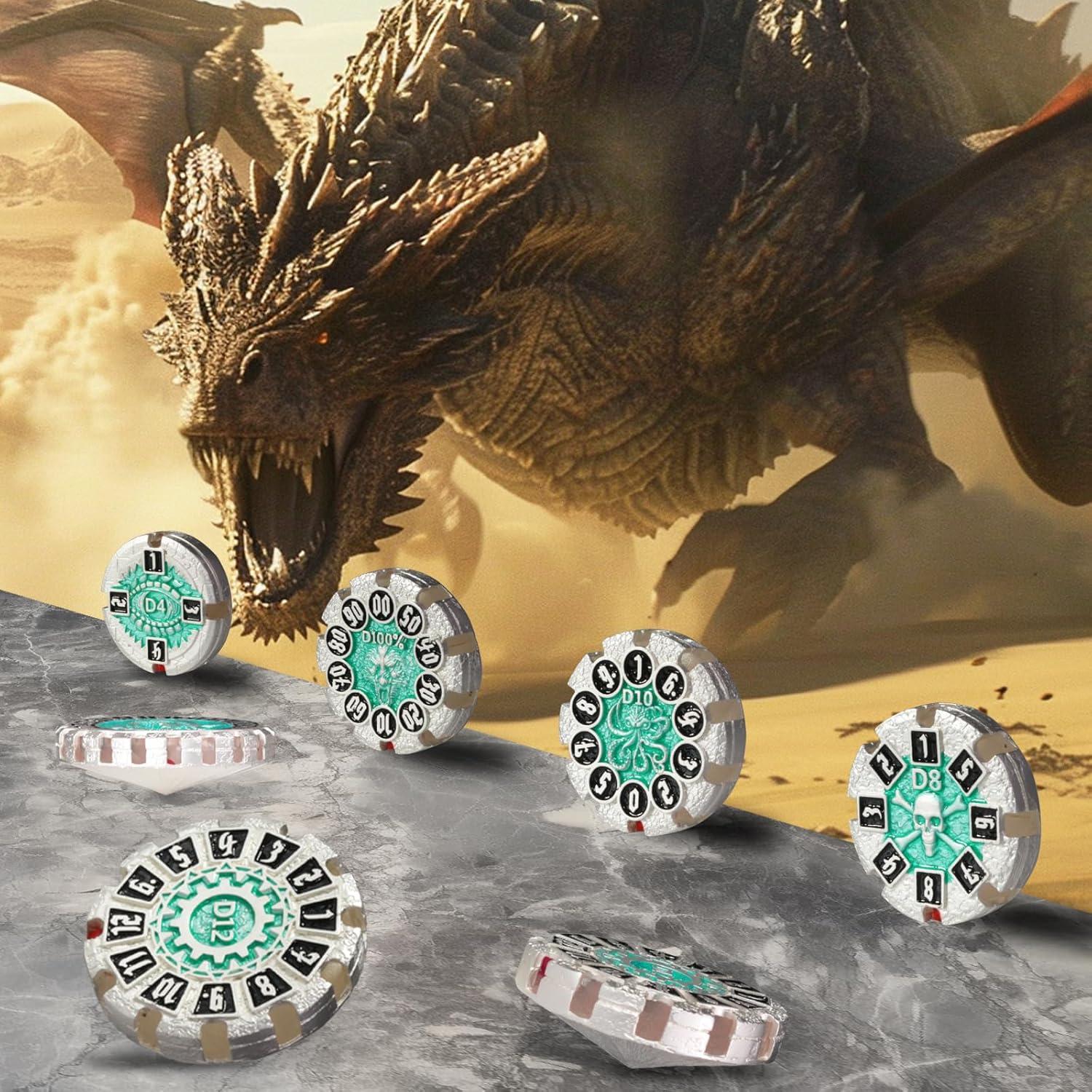 Juego de Dados DND ZERMAL 7 Dados de Metal Giratorios