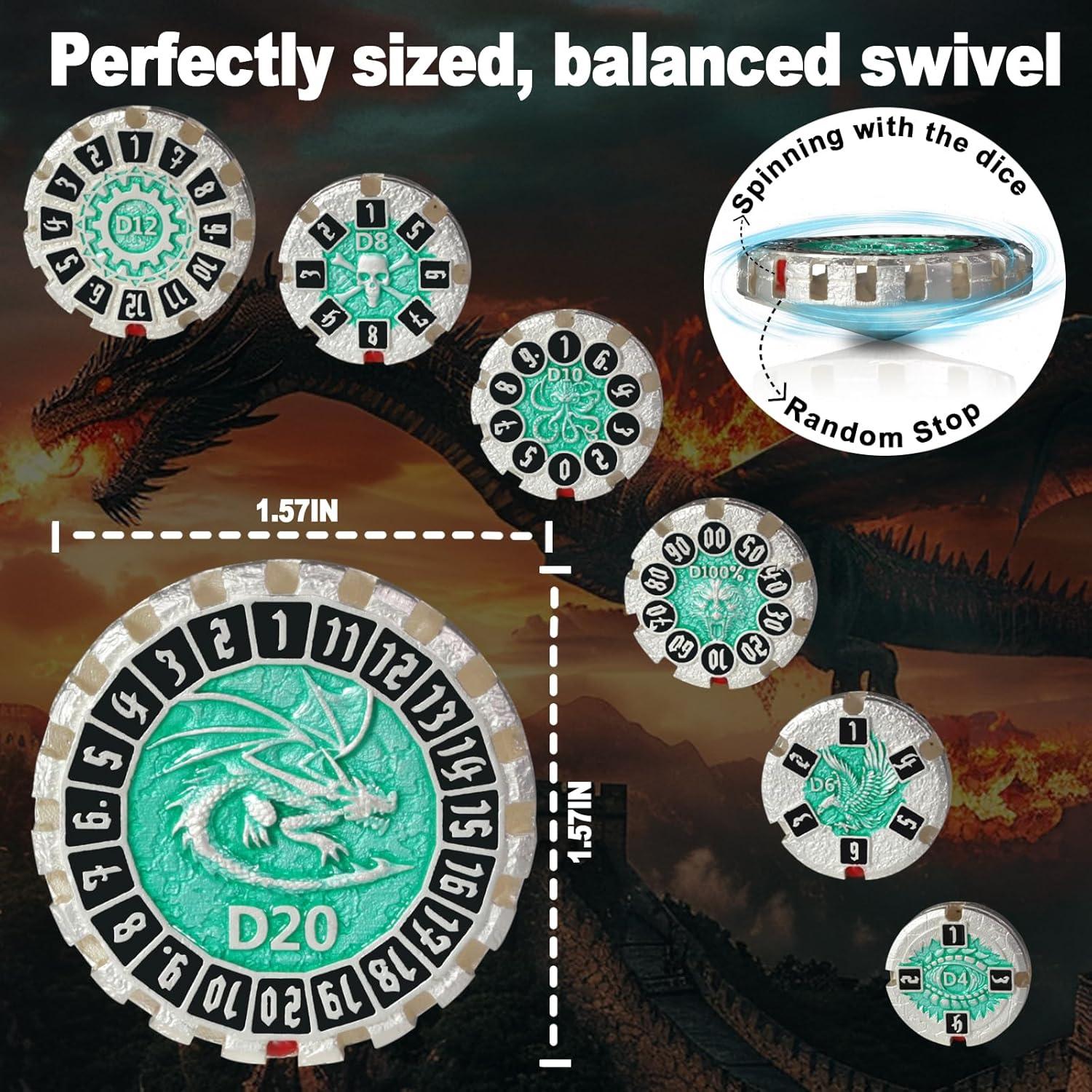 Juego de Dados DND ZERMAL 7 Dados de Metal Giratorios