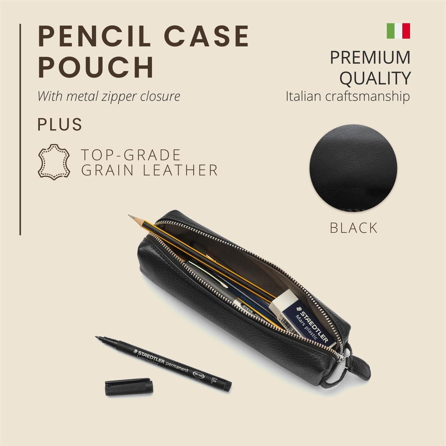 Estuche de Cuero Graneado Maruse - Negro - Hecho a Mano en Italia