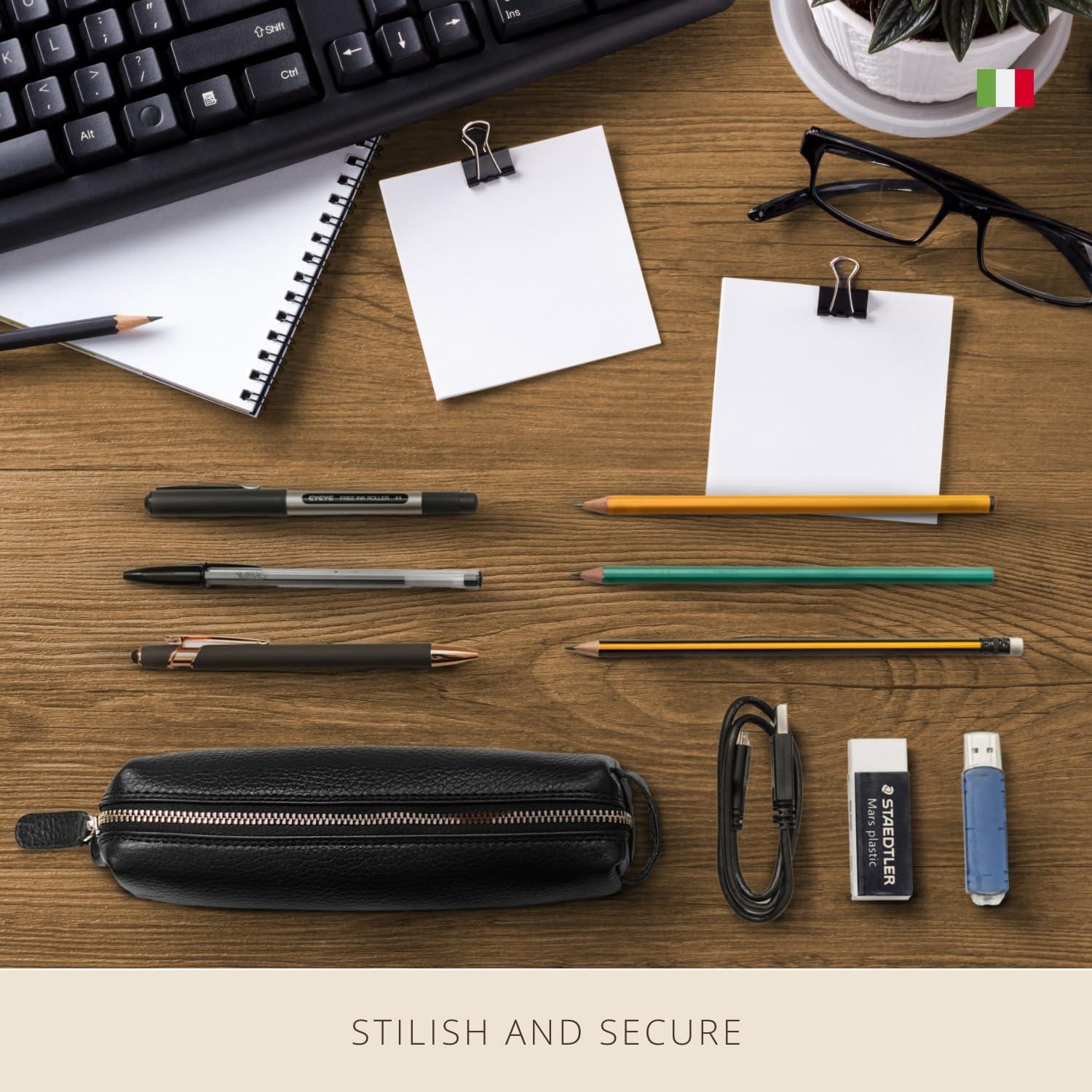 Estuche de Cuero Graneado Maruse - Negro - Hecho a Mano en Italia