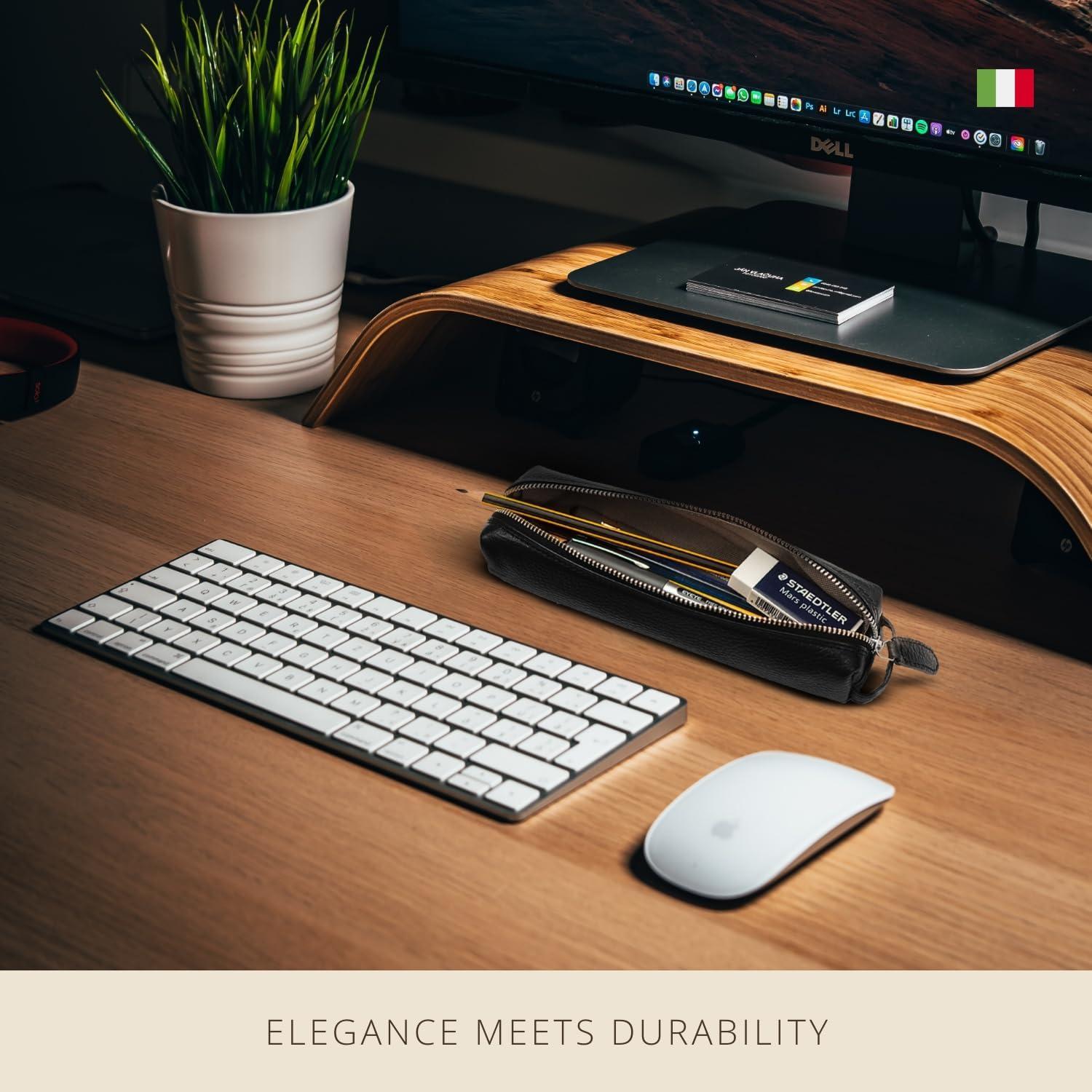 Estuche de Cuero Graneado Maruse - Negro - Hecho a Mano en Italia