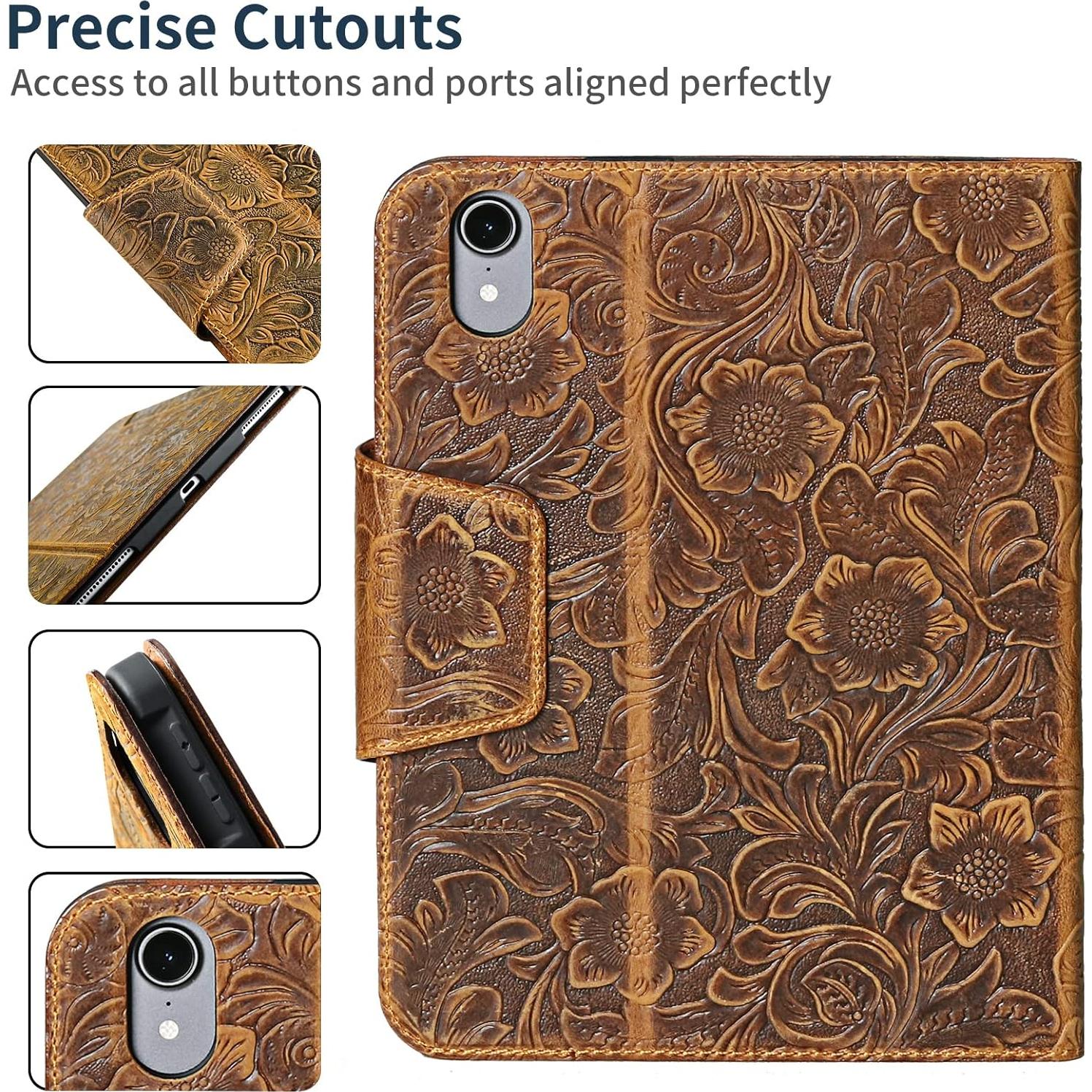 Funda de Cuero Genuino Gexmil para iPad Mini 7 y 6 - Marrón