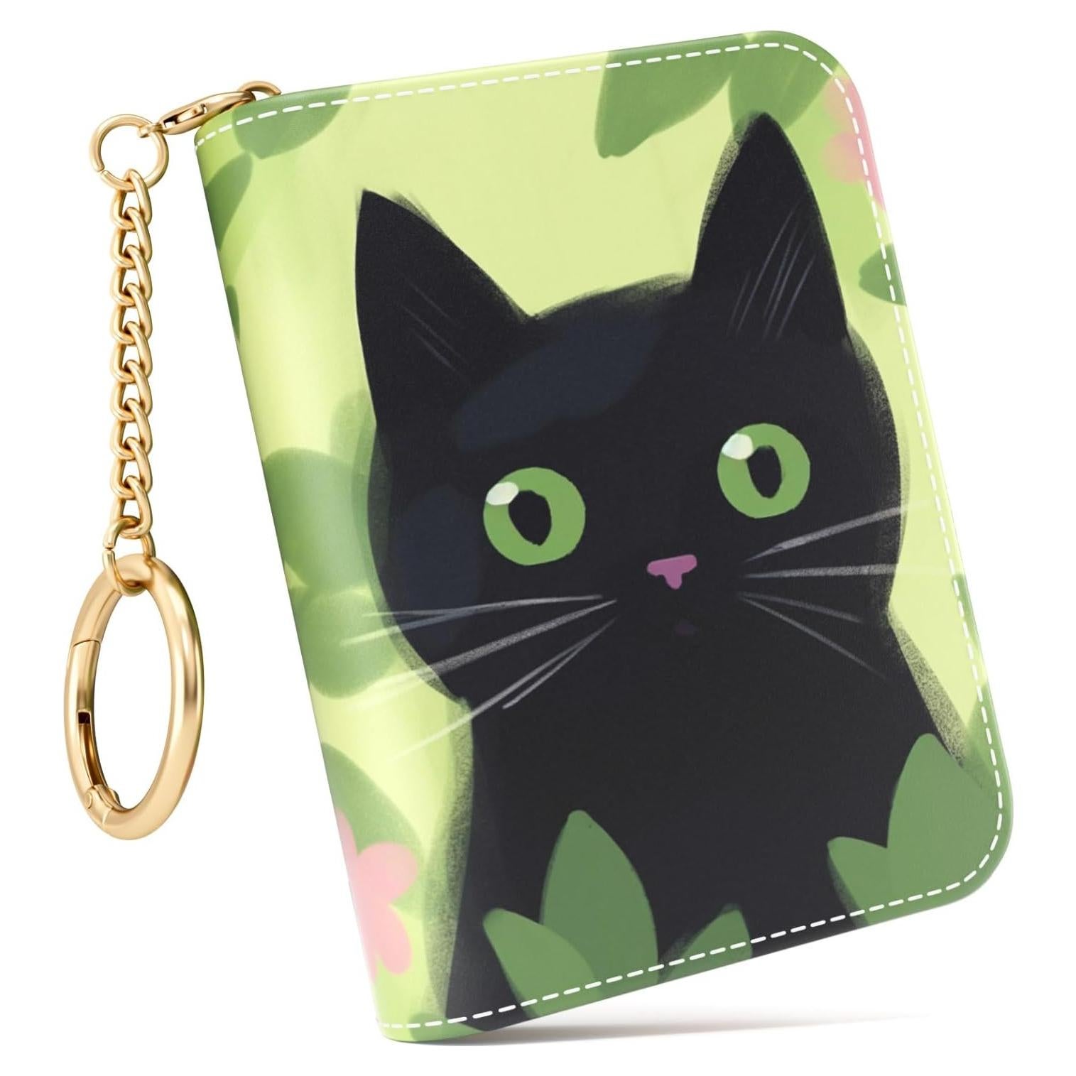 Tarjetero RFID ZAXMEY Gato Negro Cuero Compacto 12 Ranuras