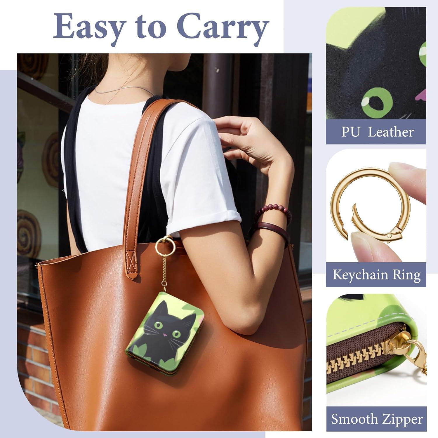 Tarjetero RFID ZAXMEY Gato Negro Cuero Compacto 12 Ranuras