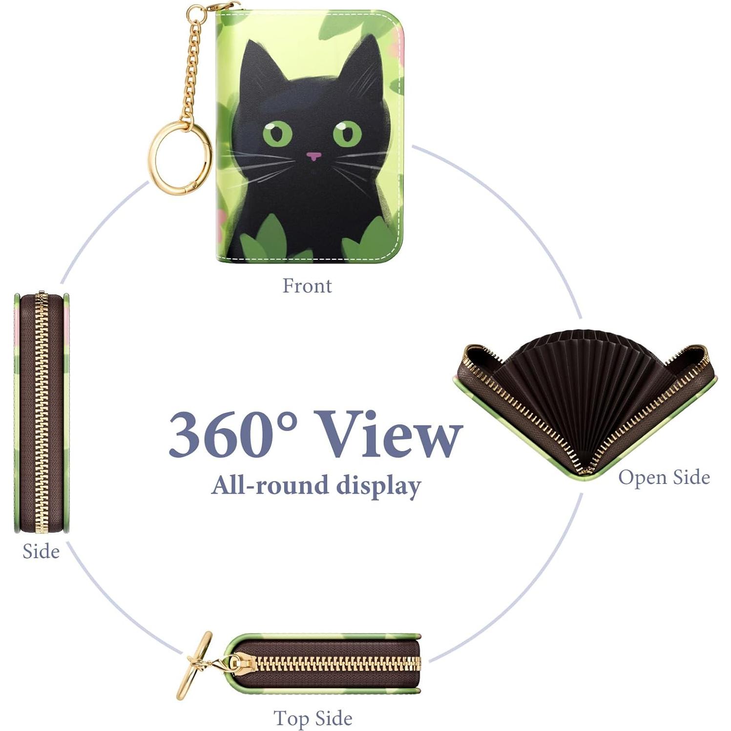 Tarjetero RFID ZAXMEY Gato Negro Cuero Compacto 12 Ranuras