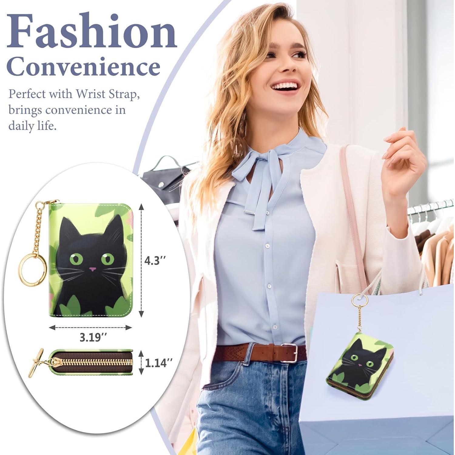 Tarjetero RFID ZAXMEY Gato Negro Cuero Compacto 12 Ranuras