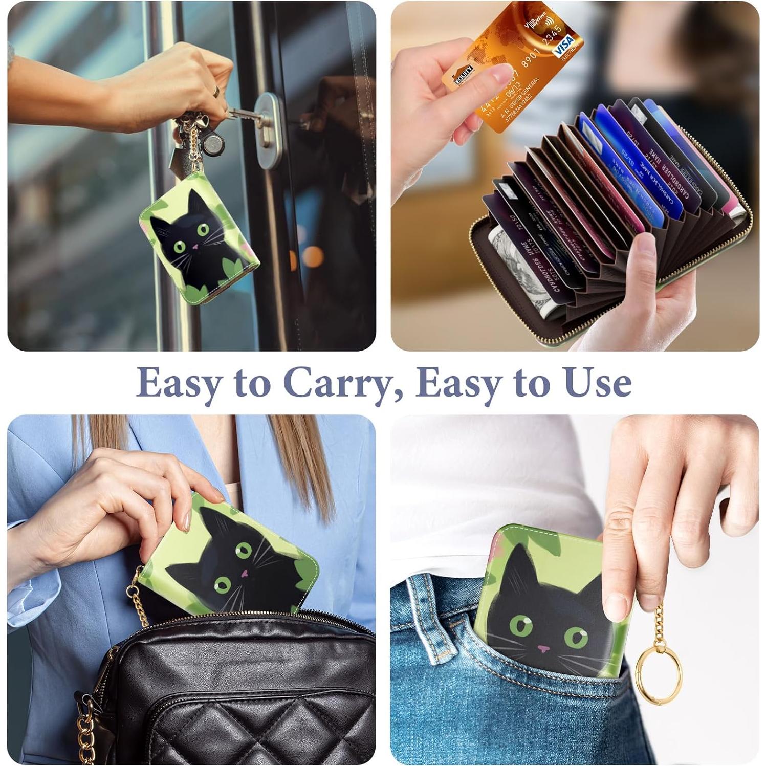 Tarjetero RFID ZAXMEY Gato Negro Cuero Compacto 12 Ranuras