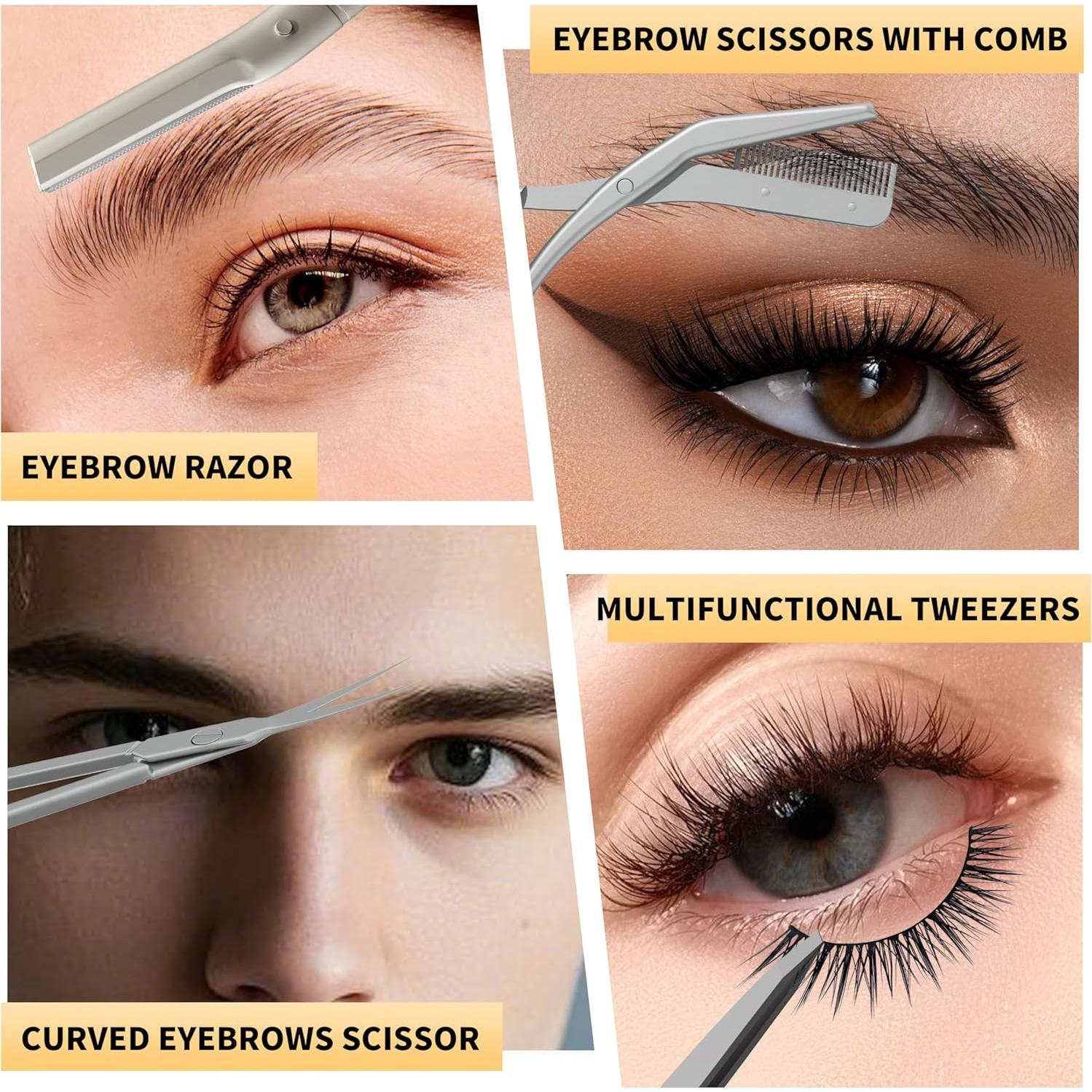 Kit de Cuidado de Cejas 4 en 1 OFIDUS - Pinzas, Tijeras, Afeitadora