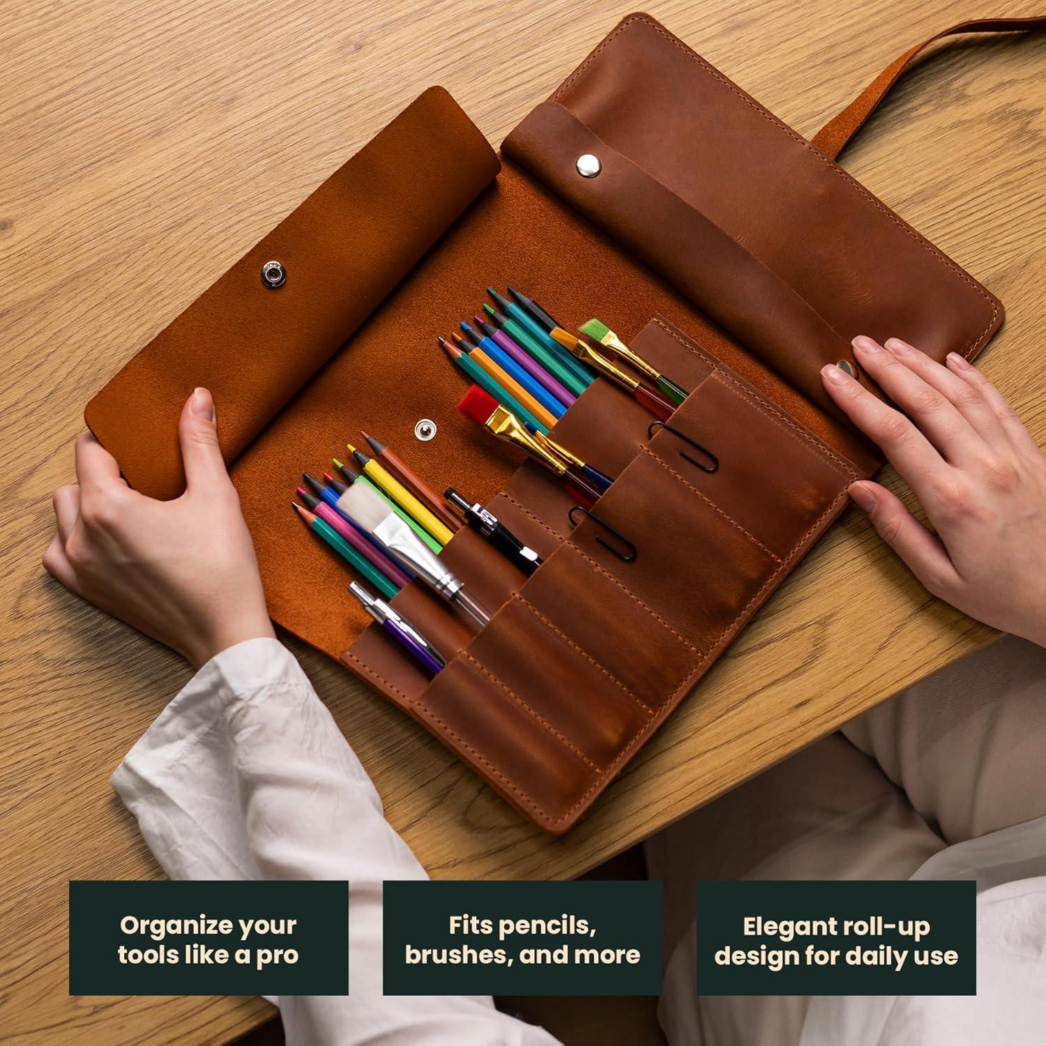 Estuche de Lápices de Cuero OMUBO Modelo#1 Marrón 36x24 cm