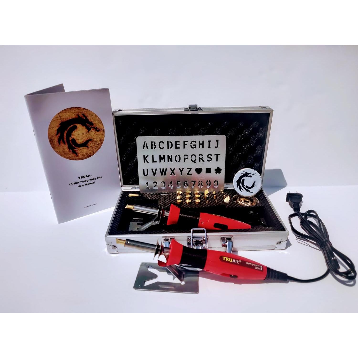 Juego de Plumas de Pirógrafo TRUArt - 35 Puntas, 30W, Caja Aluminio