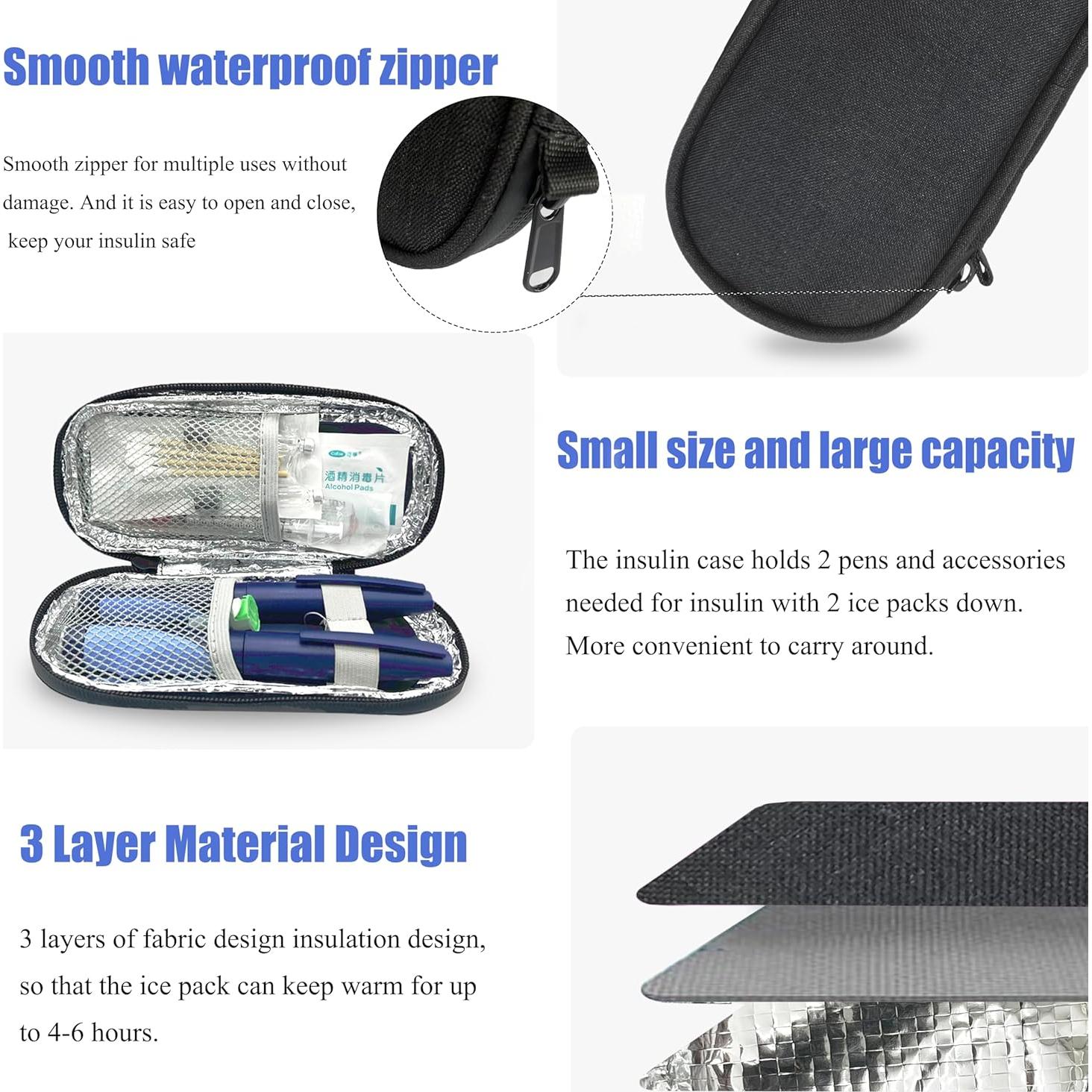 Estuche de viaje para insulina CDBXPRG negro con hielo TSA