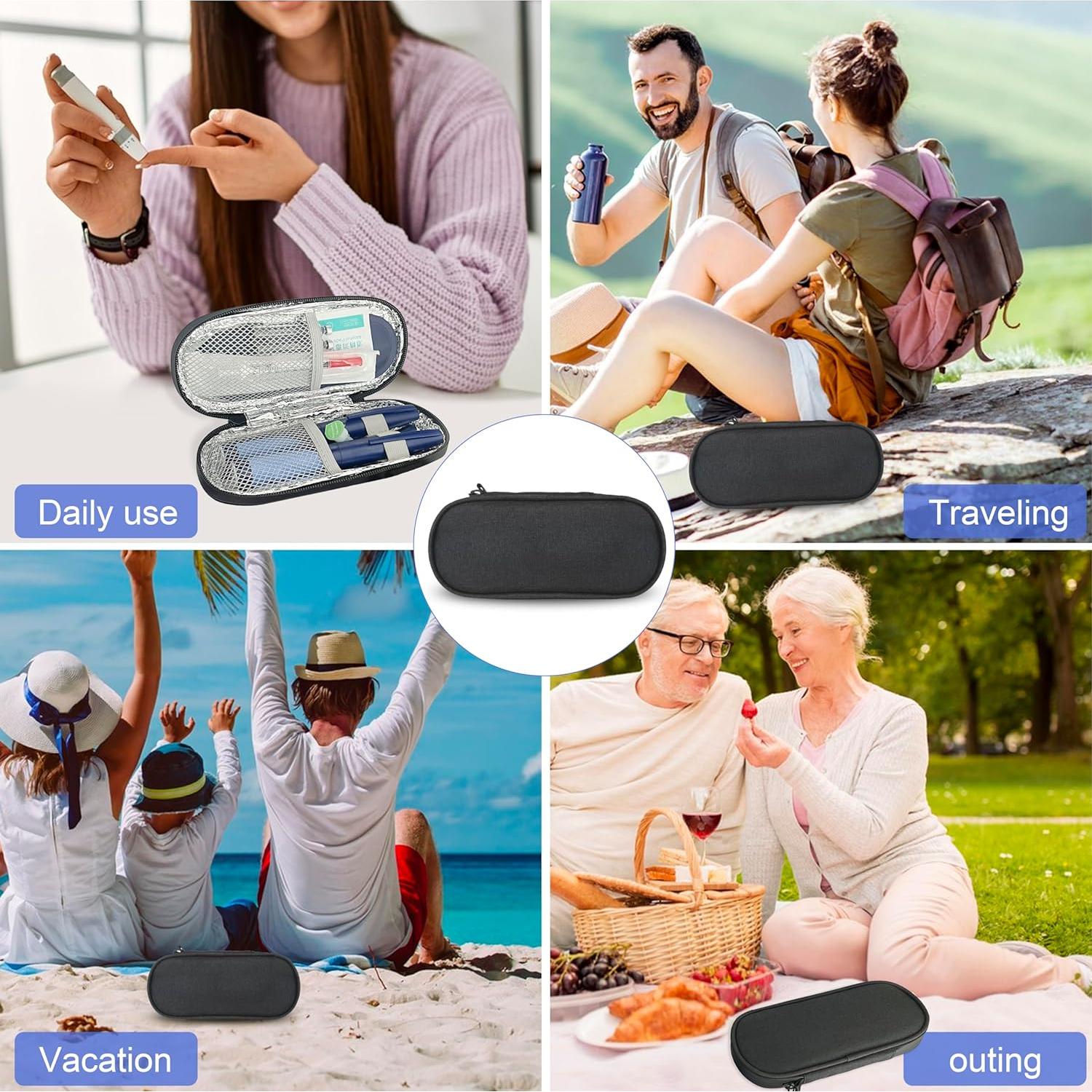 Estuche de viaje para insulina CDBXPRG negro con hielo TSA