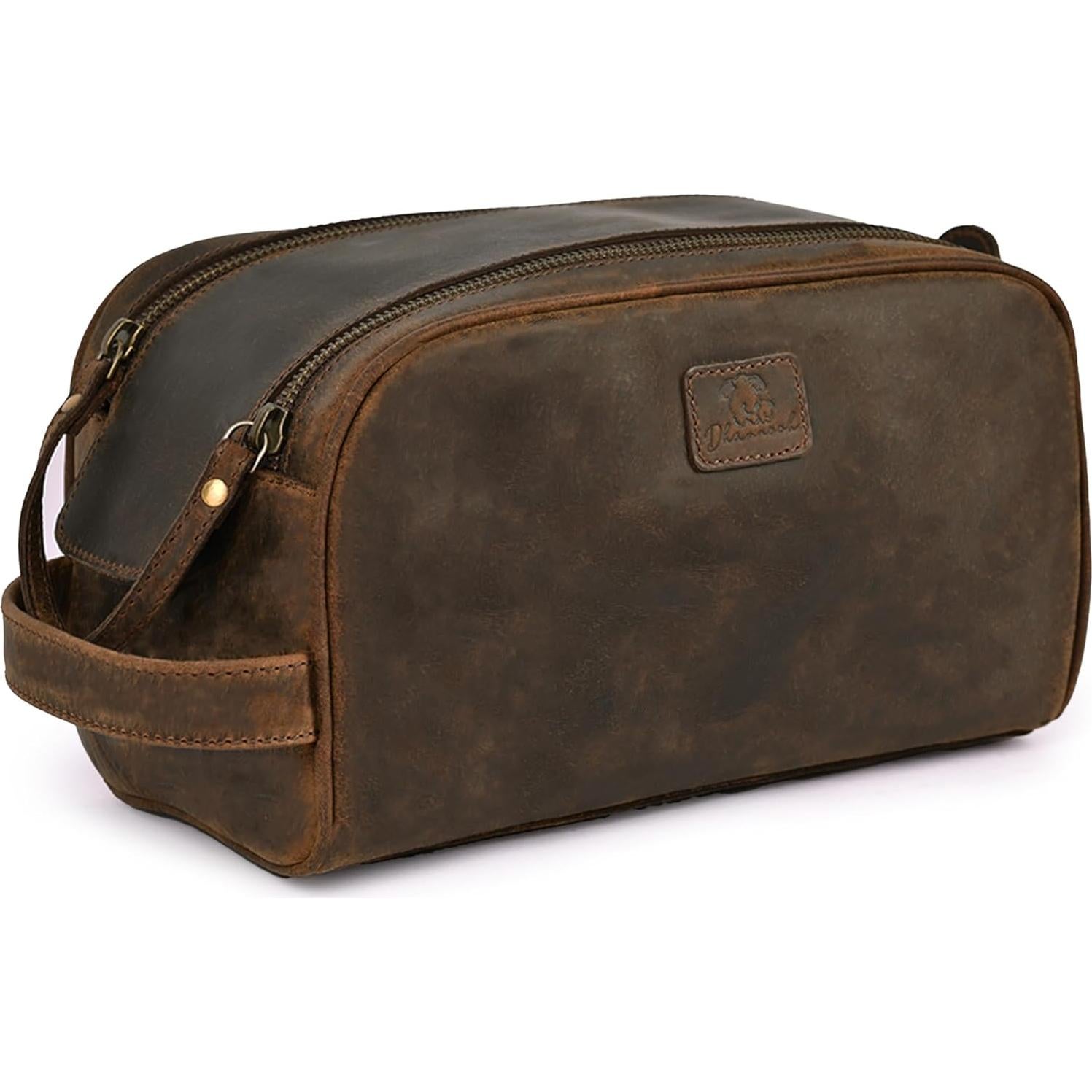 Neceser de Viaje DHAMPOOH de Cuero Marrón - Bolsa Dopp 25.4x15.2cm