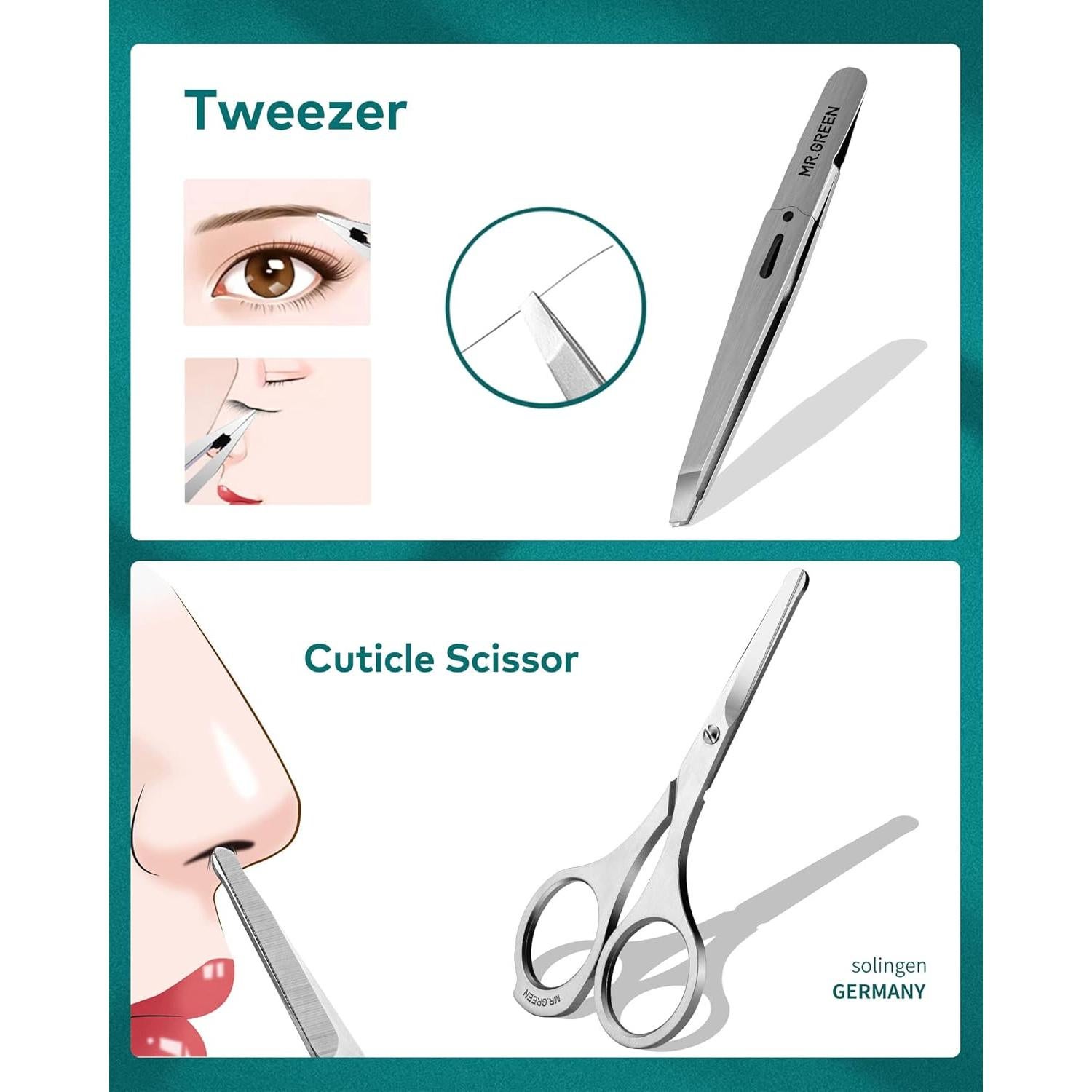 Juego de Manicura 9 Piezas MR.GREEN Acero Inoxidable Portátil