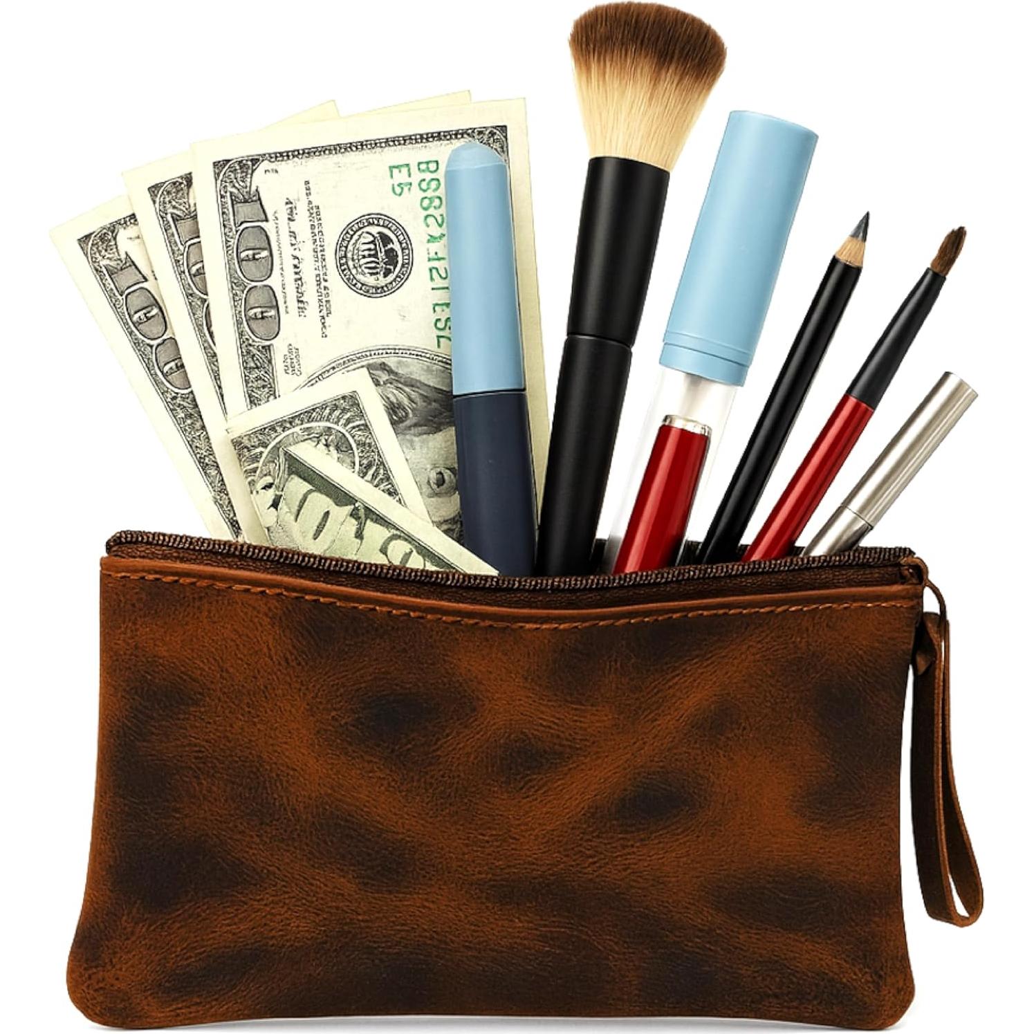 Estuche de Lápiz de Cuero Genuino The Antiq Marrón 20x10 cm