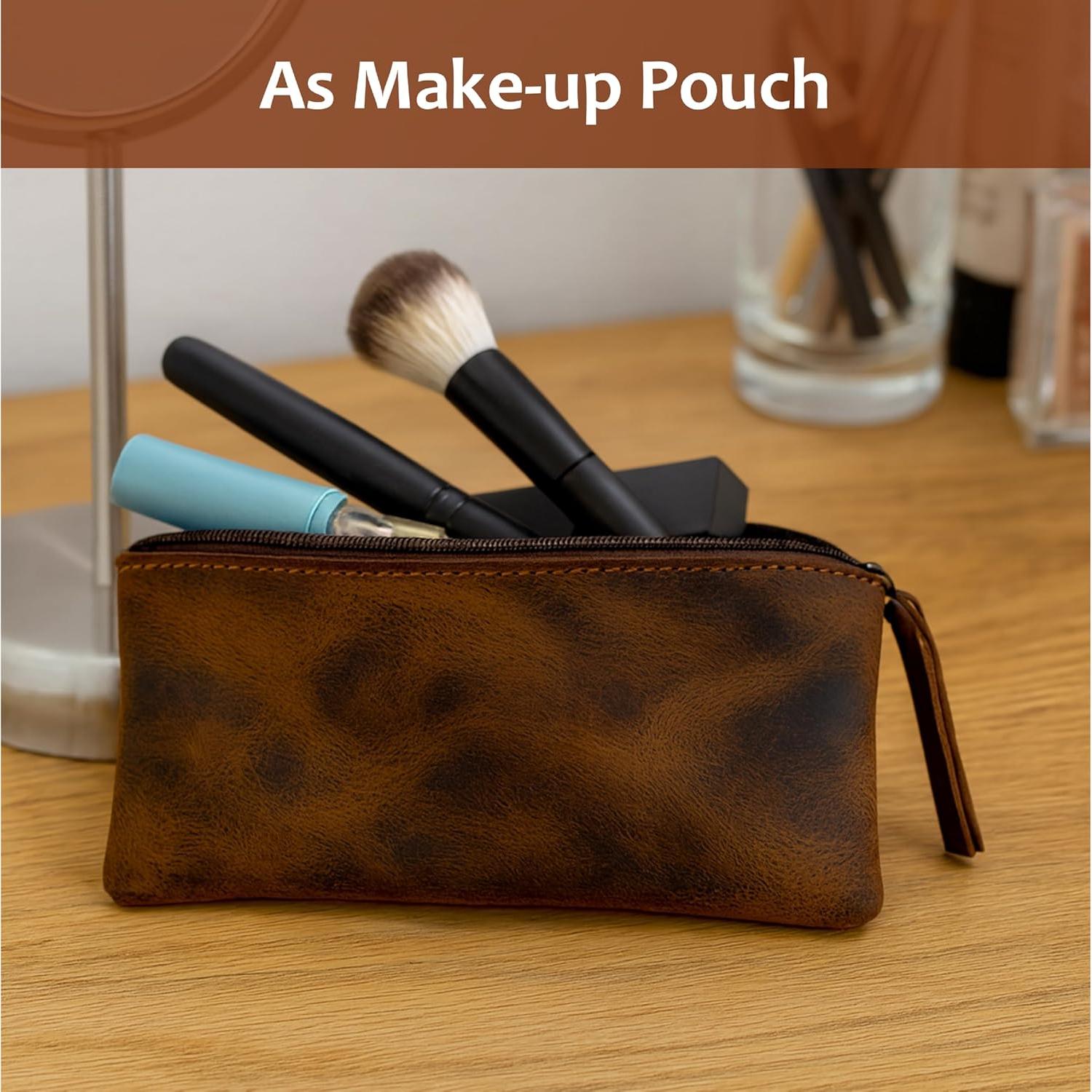 Estuche de Lápiz de Cuero Genuino The Antiq Marrón 20x10 cm