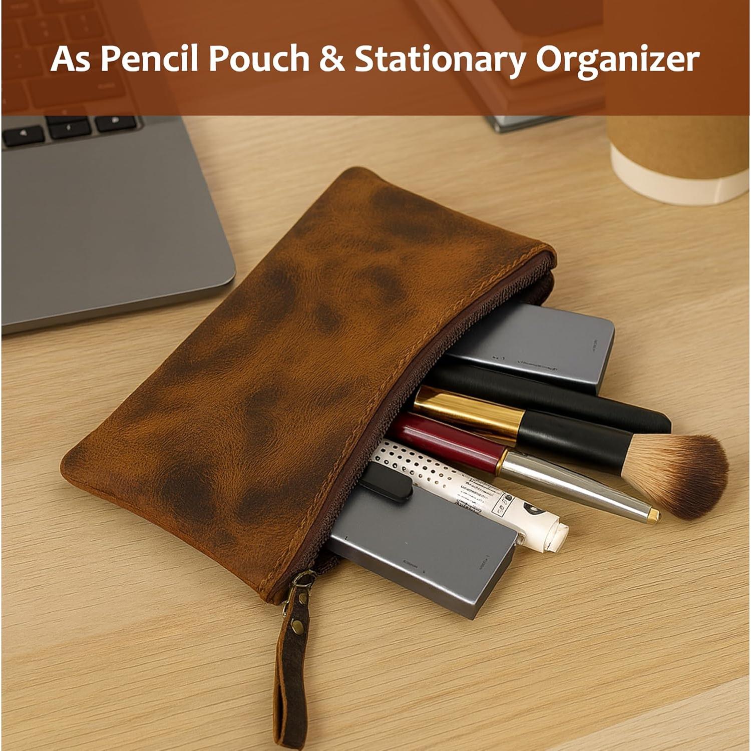 Estuche de Lápiz de Cuero Genuino The Antiq Marrón 20x10 cm