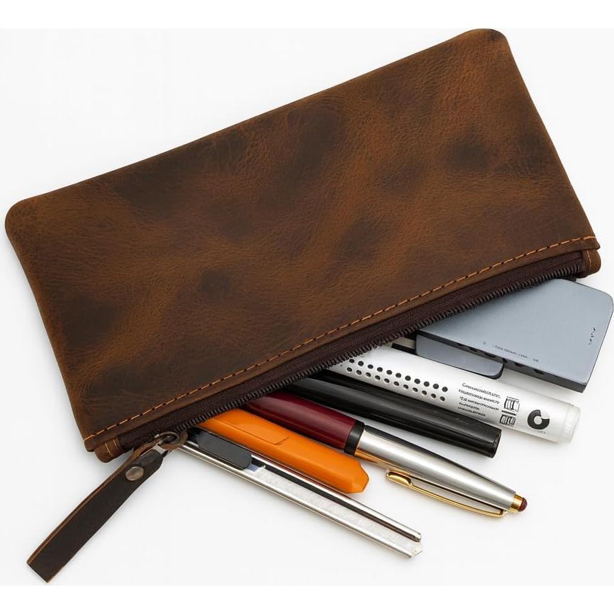 Estuche de Lápiz de Cuero Genuino The Antiq Marrón 20x10 cm