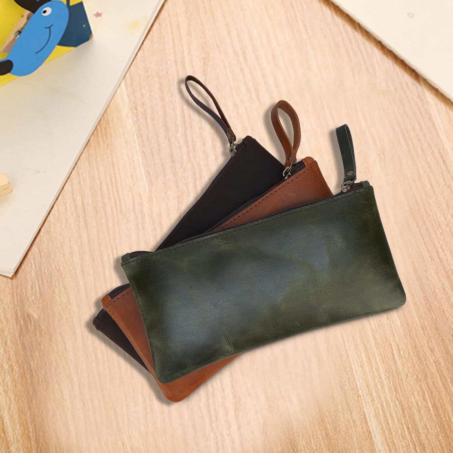 Estuche de Lápiz de Cuero Genuino The Antiq Marrón 20x10 cm