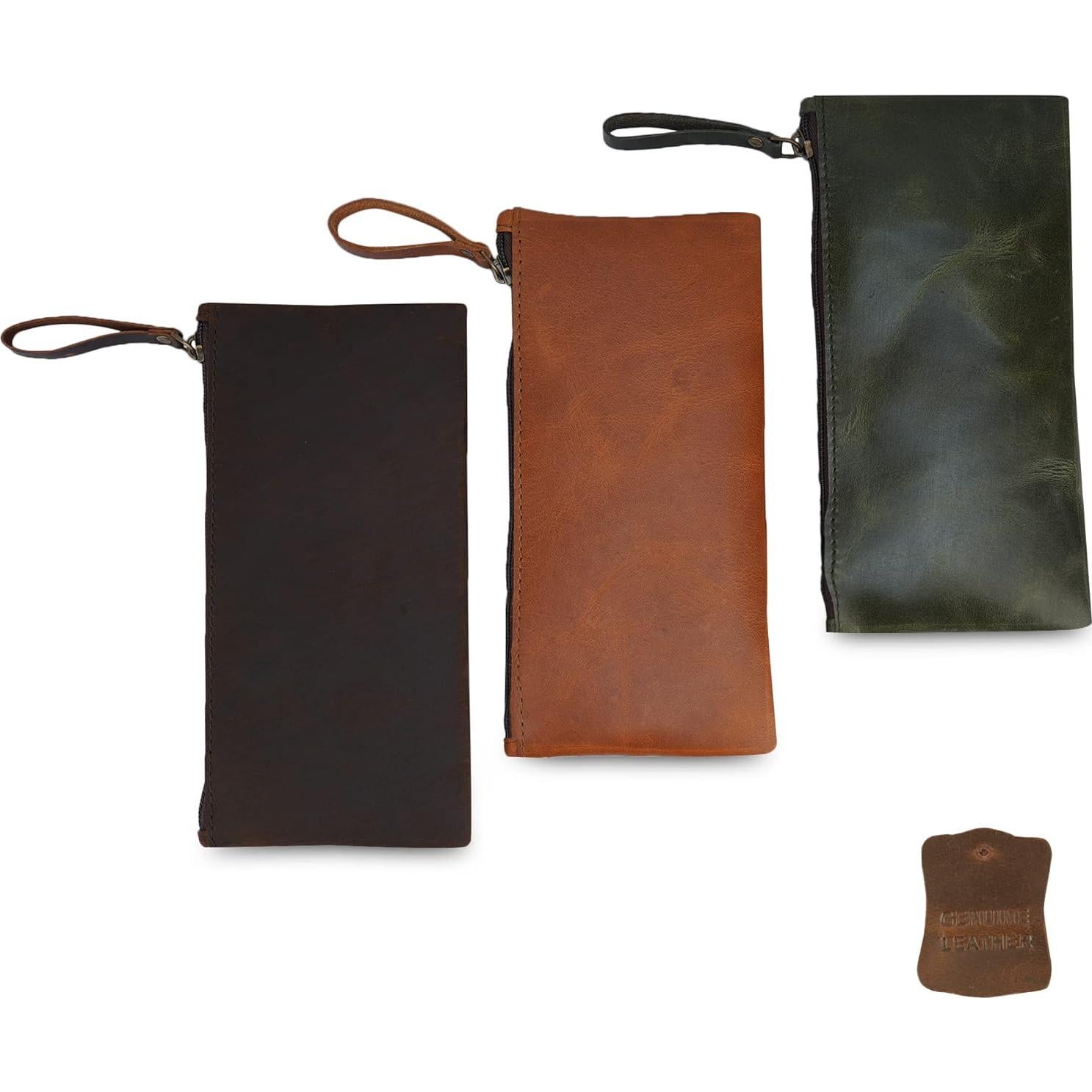 Estuche de Lápiz de Cuero Genuino The Antiq Marrón 20x10 cm