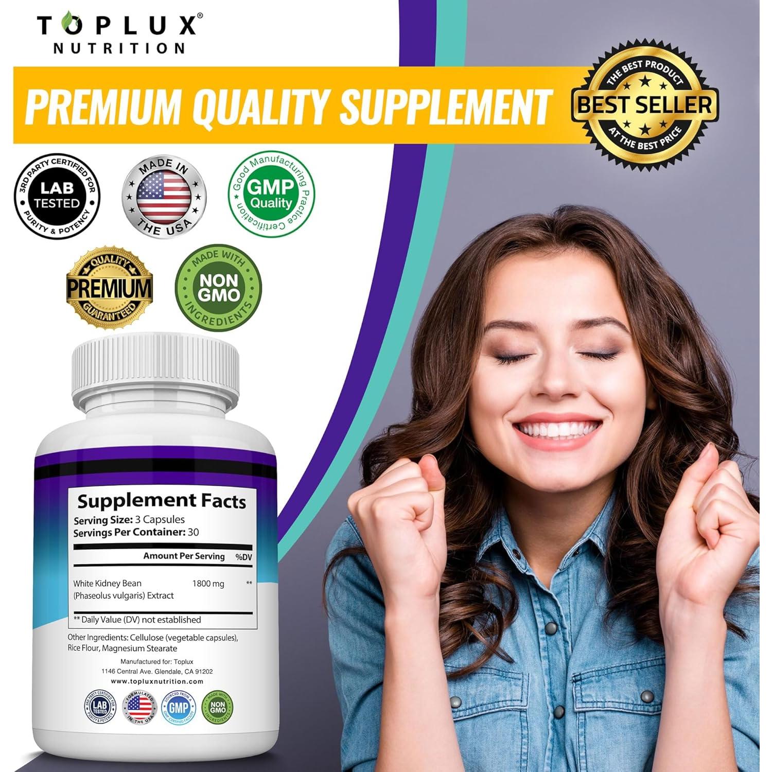 Píldoras bloqueadoras de Keto Toplux 1800 mg - 90 cápsulas