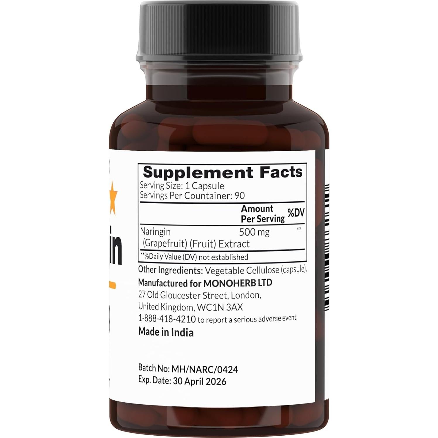 Naringina 500 mg Monoherb - 90 Cápsulas Veganas