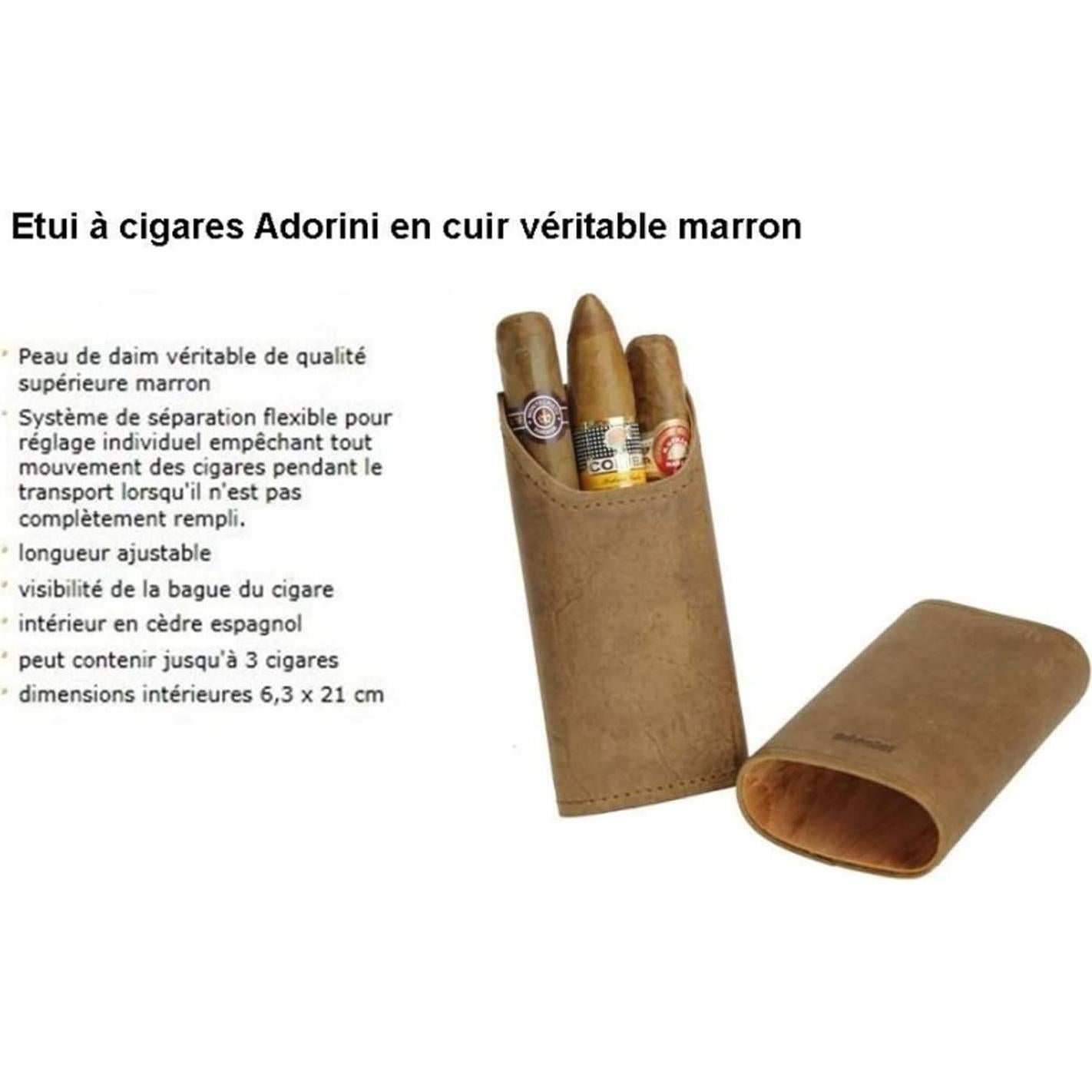 Estuche para Puros Adorini de Cuero Real 2-3 Puros Marrón