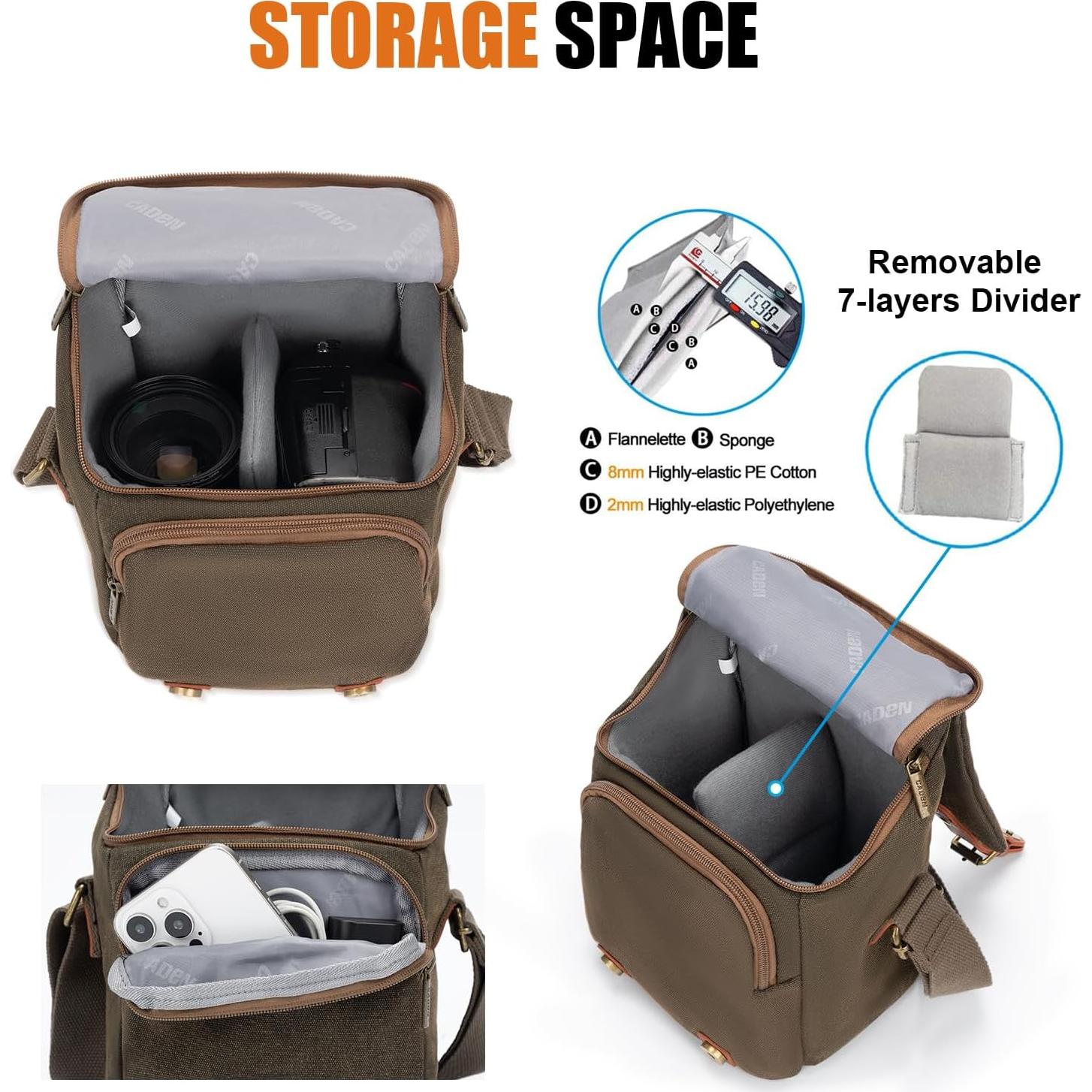 Bolsa de Cámara Compacta CADeN N1 Marrón Impermeable 19x14.9x22.8 cm