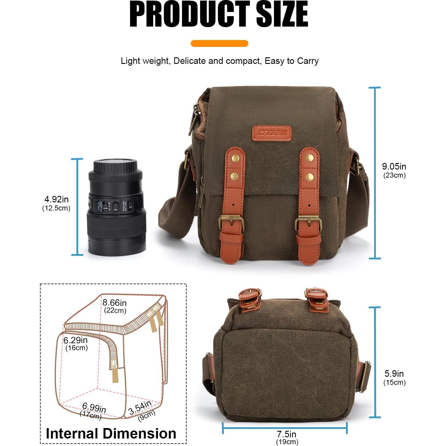 Bolsa de Cámara Compacta CADeN N1 Marrón Impermeable 19x14.9x22.8 cm