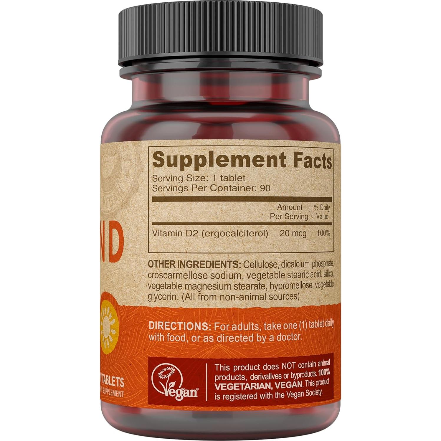 Suplemento Vitamina D2 800 UI DEVA 90 Tabletas Veganas