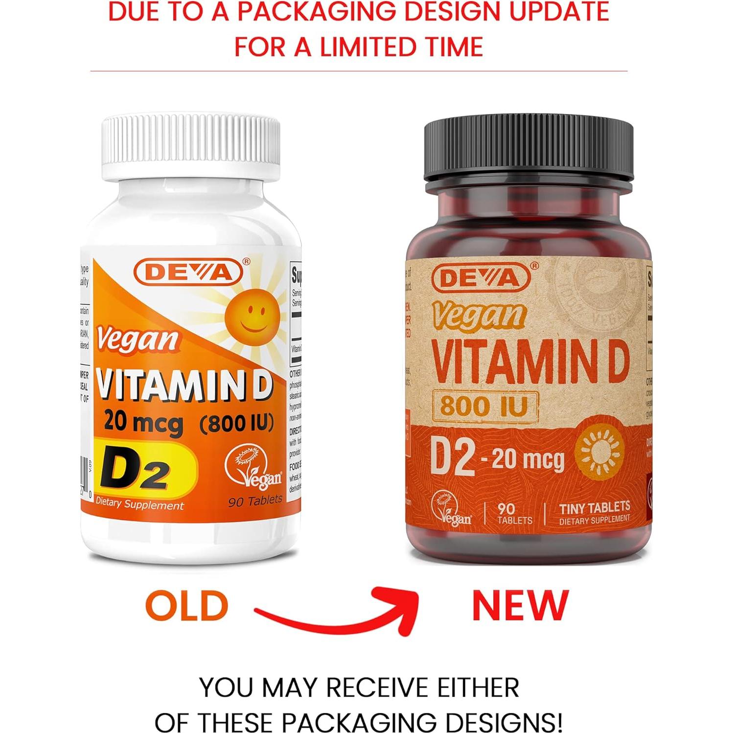 Suplemento Vitamina D2 800 UI DEVA 90 Tabletas Veganas