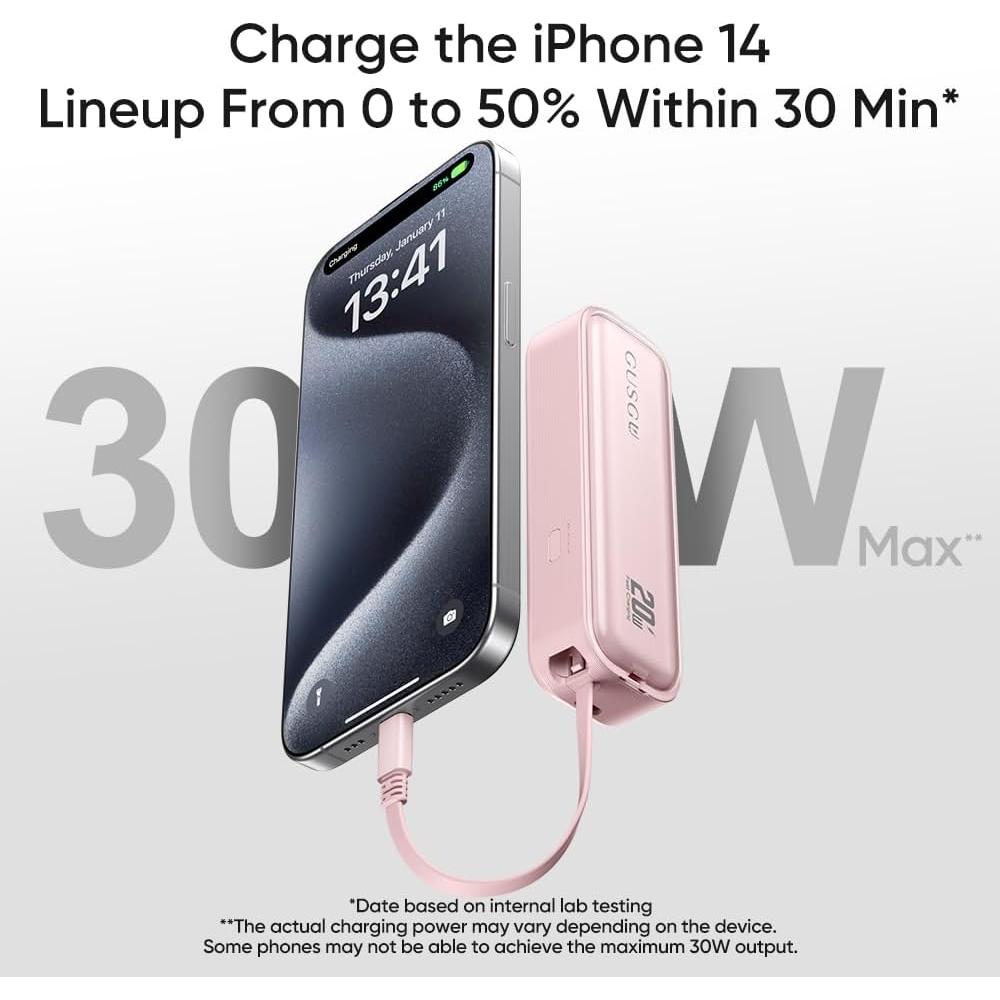 Cargador Portátil Gusgu 5000mAh 2 en 1 USB-C Rosa