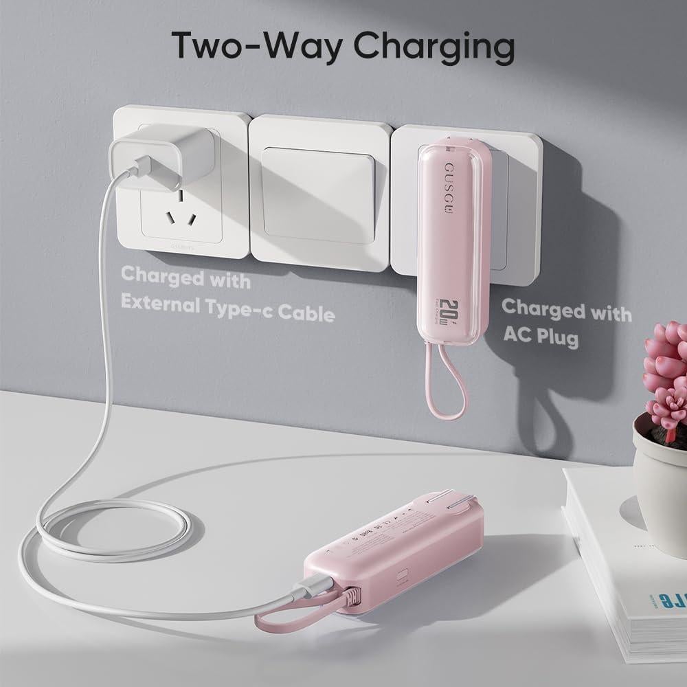 Cargador Portátil Gusgu 5000mAh 2 en 1 USB-C Rosa