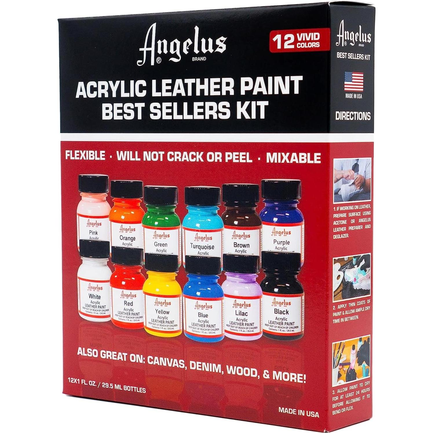 Kit de Pintura Acrílica para Cuero Angelus 12 Colores 355 ml