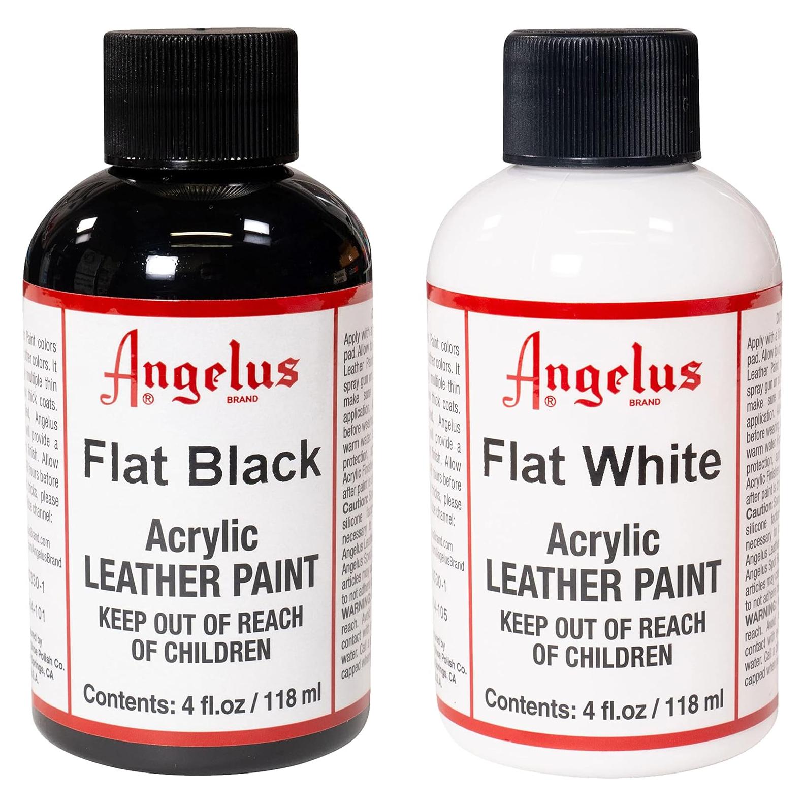 Pintura Acrílica Angelus para Cuero 236 ml - Negro Mate y Blanco Mate