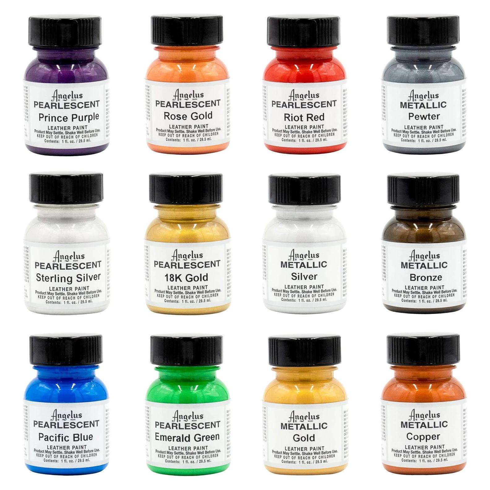 Kit de Pintura Acrílica Metálica y Perlada Angelus 12 Pack 29.57 ml