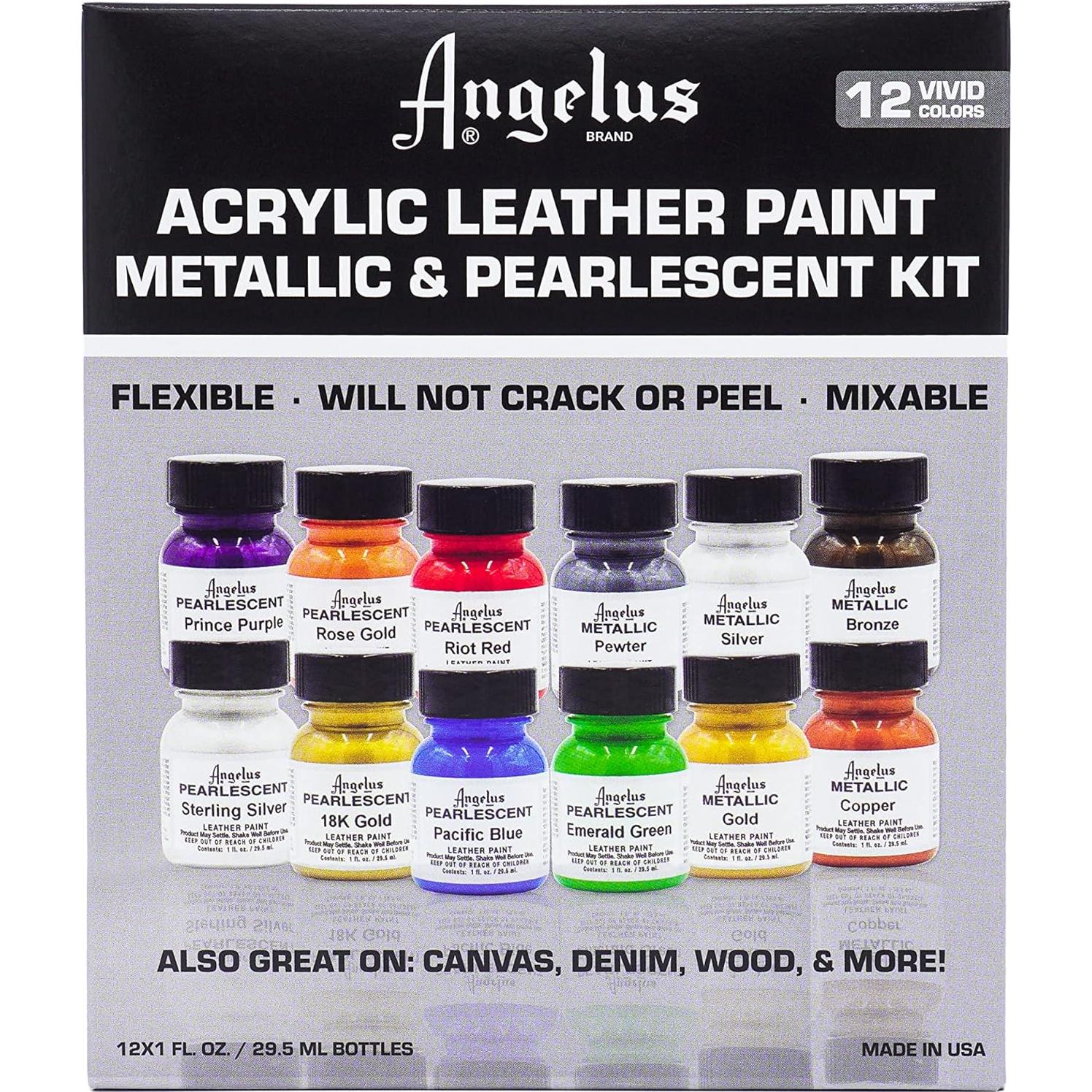 Kit de Pintura Acrílica Metálica y Perlada Angelus 12 Pack 29.57 ml