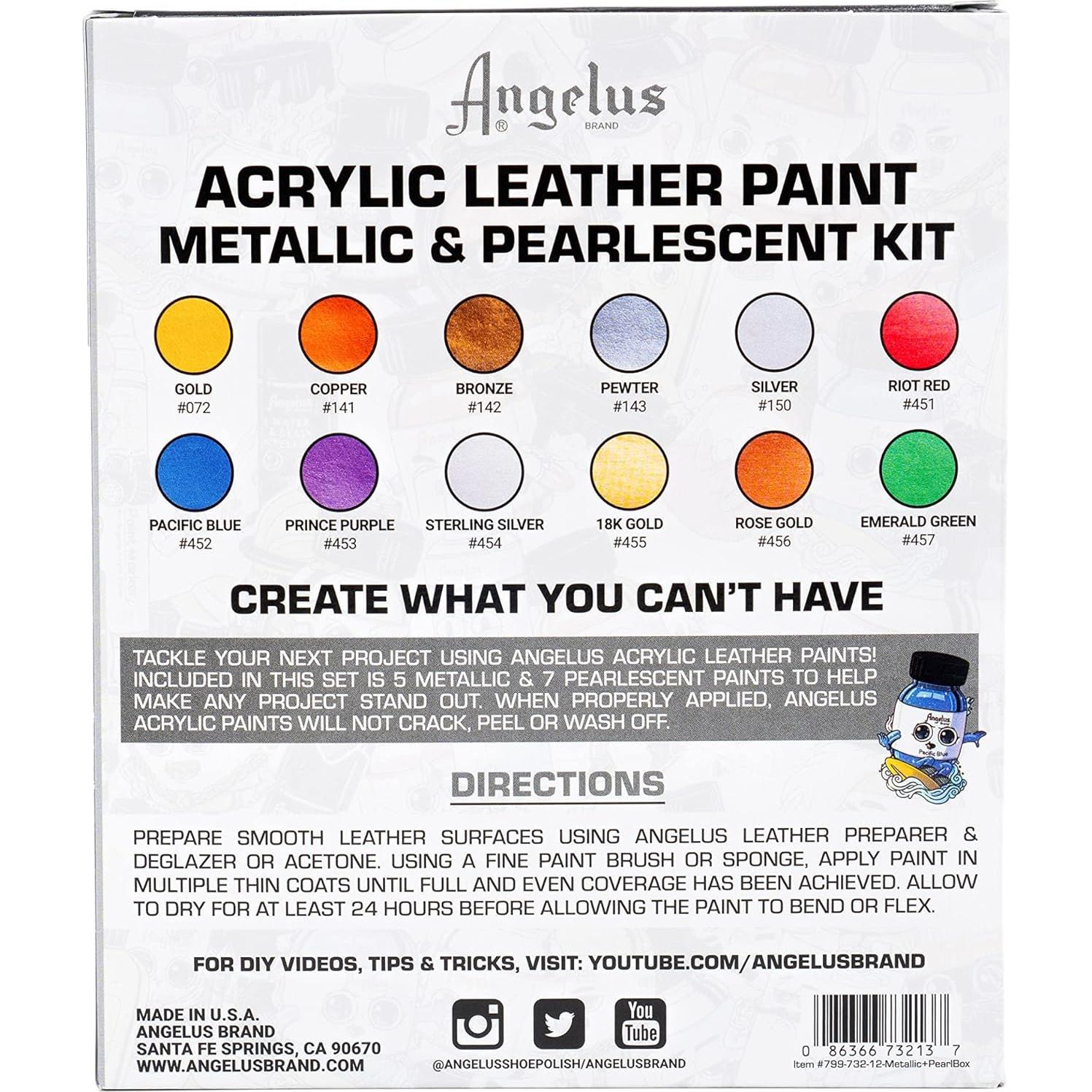 Kit de Pintura Acrílica Metálica y Perlada Angelus 12 Pack 29.57 ml