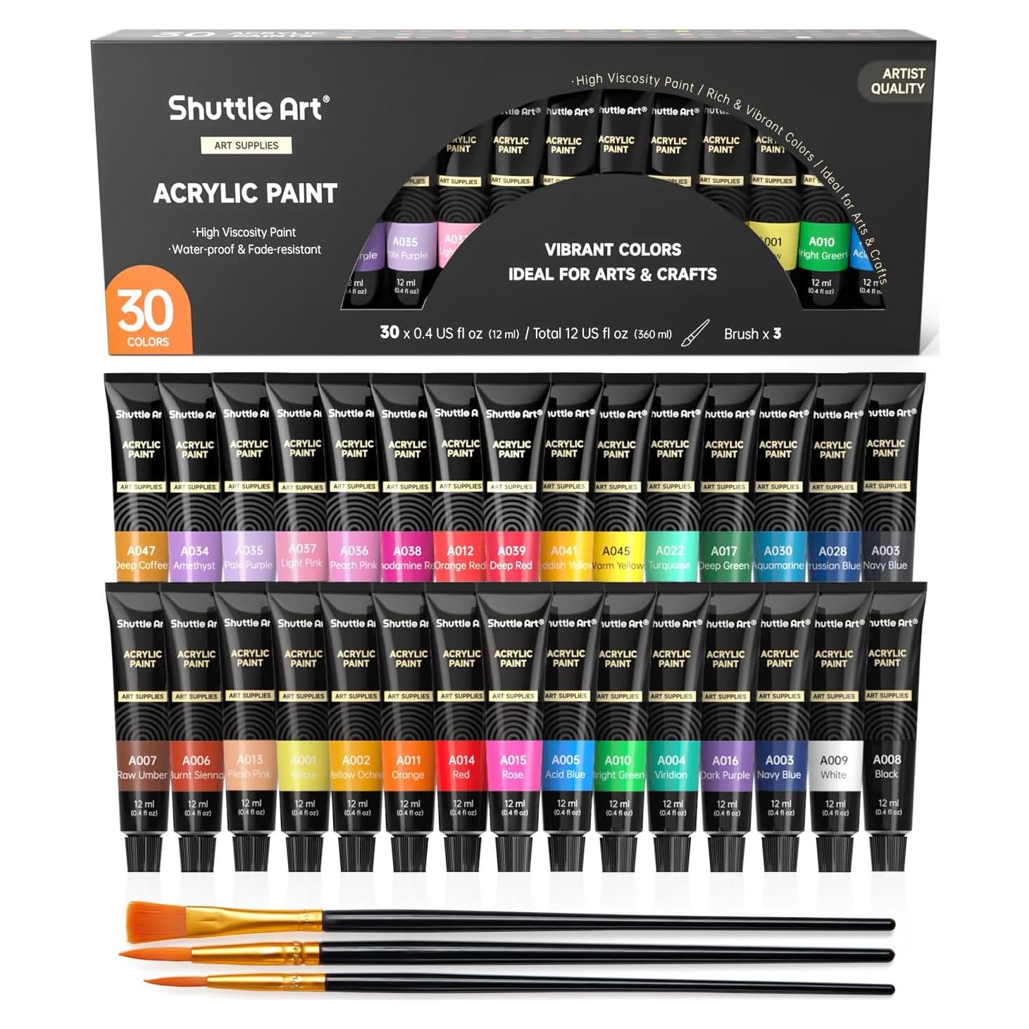 Juego de Pintura Acrílica Shuttle Art 30 Colores 12ml No Tóxica