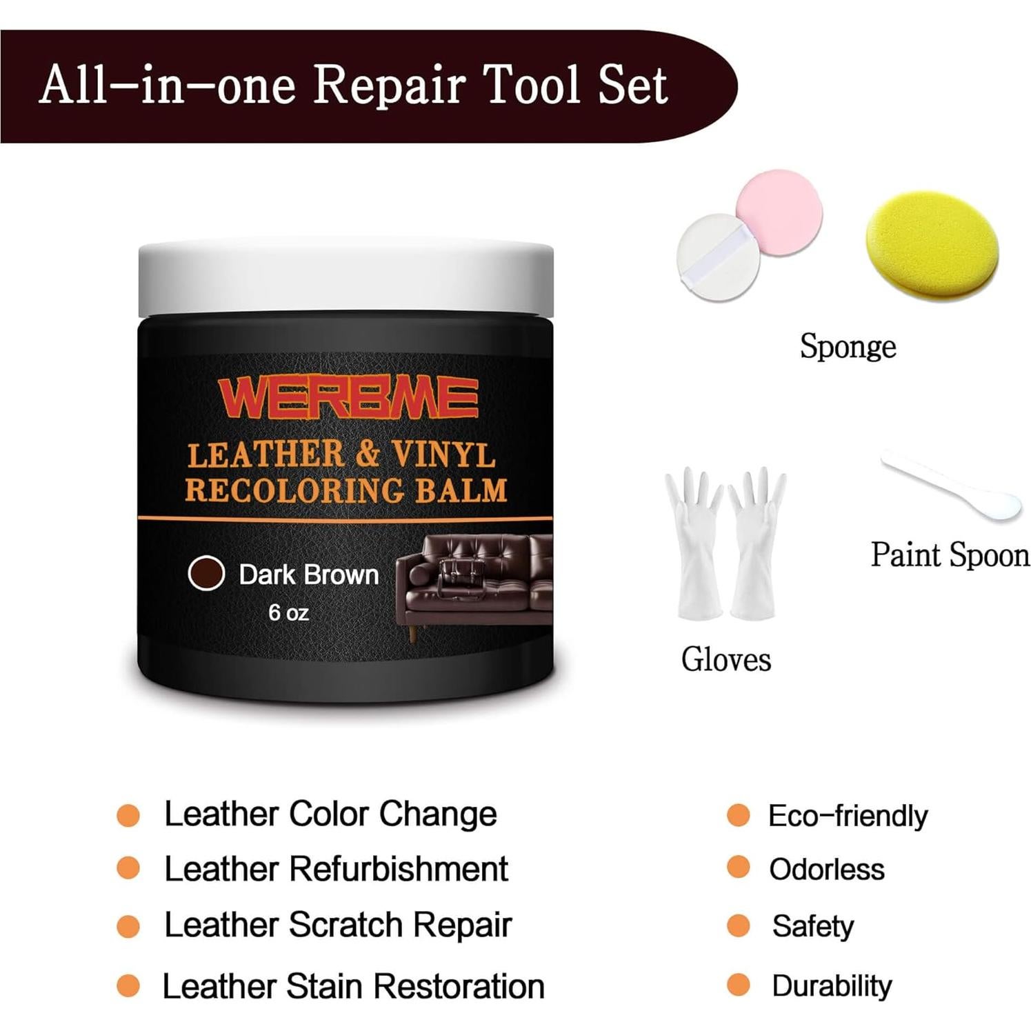 Bálsamo Restaurador de Color para Cuero WERBME 170g Marrón Oscuro