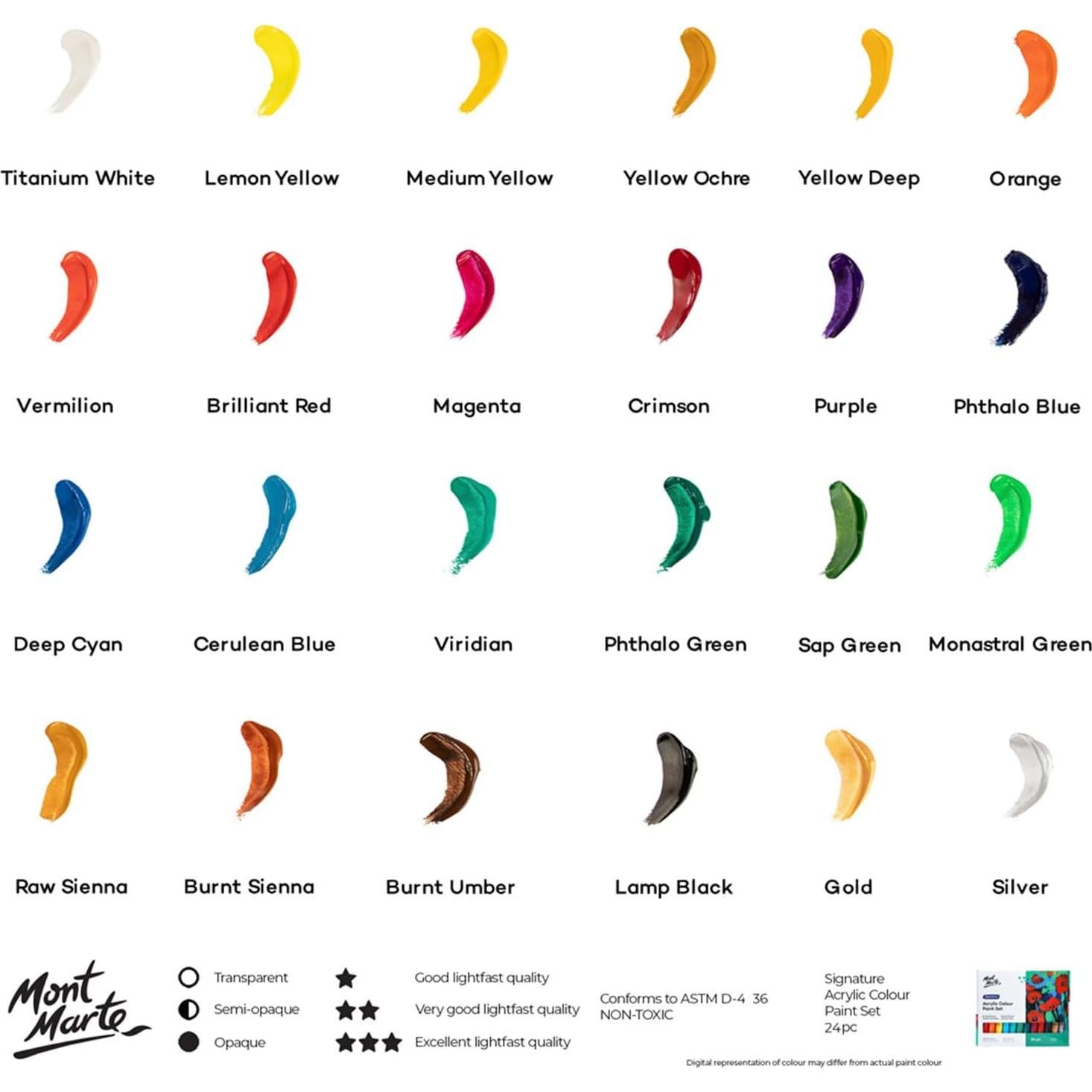 Juego de Pintura Acrílica Mont Marte 24 Colores 36ml con Pinceles