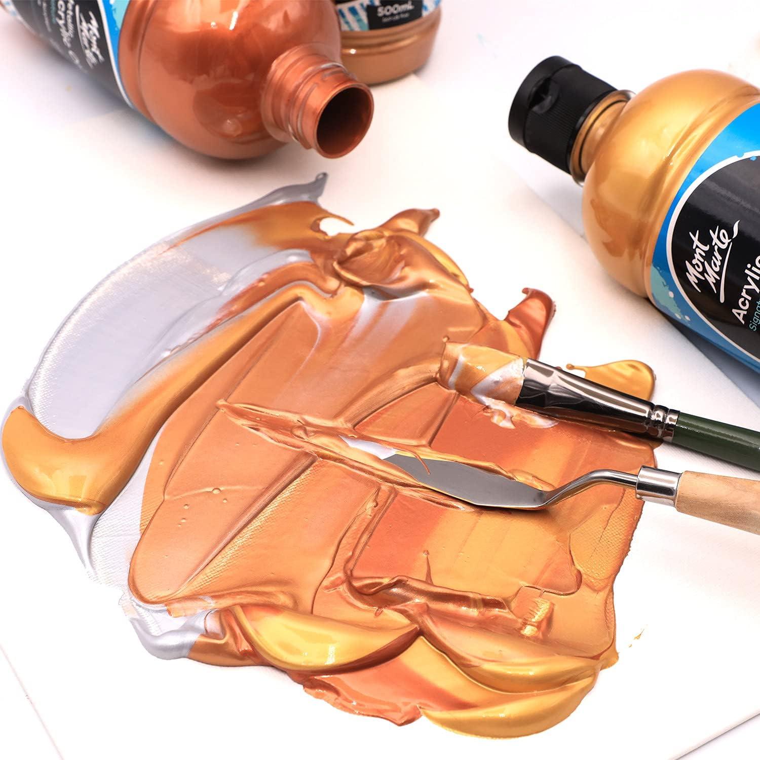 Pintura Acrílica Metálica Mont Marte 500ml - Oro, Plata, Bronce, Cobre