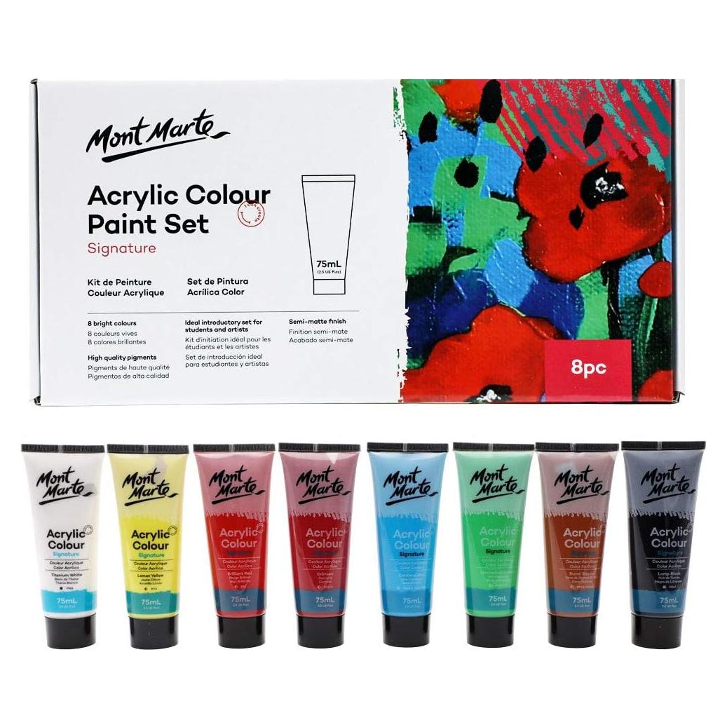 Juego de Pintura Acrílica Mont Marte 8 Colores 75ml Semimate