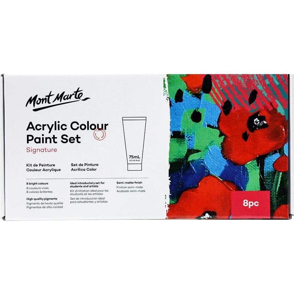 Juego de Pintura Acrílica Mont Marte 8 Colores 75ml Semimate
